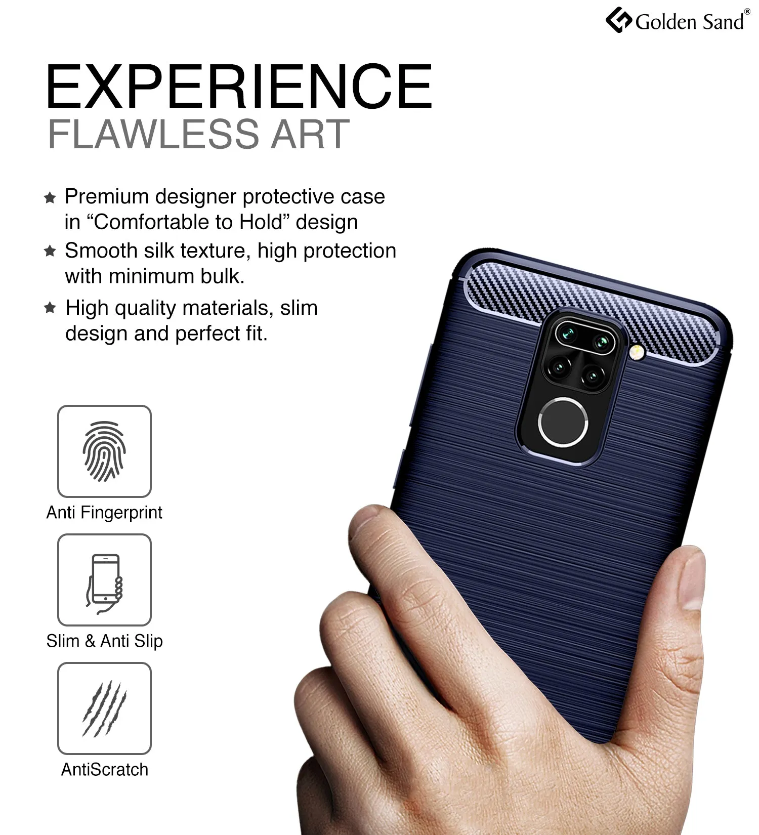 Carbon Fibre Series Shockproof Armor Back Cover for Redmi Note 9, 6.53 inch, Blue