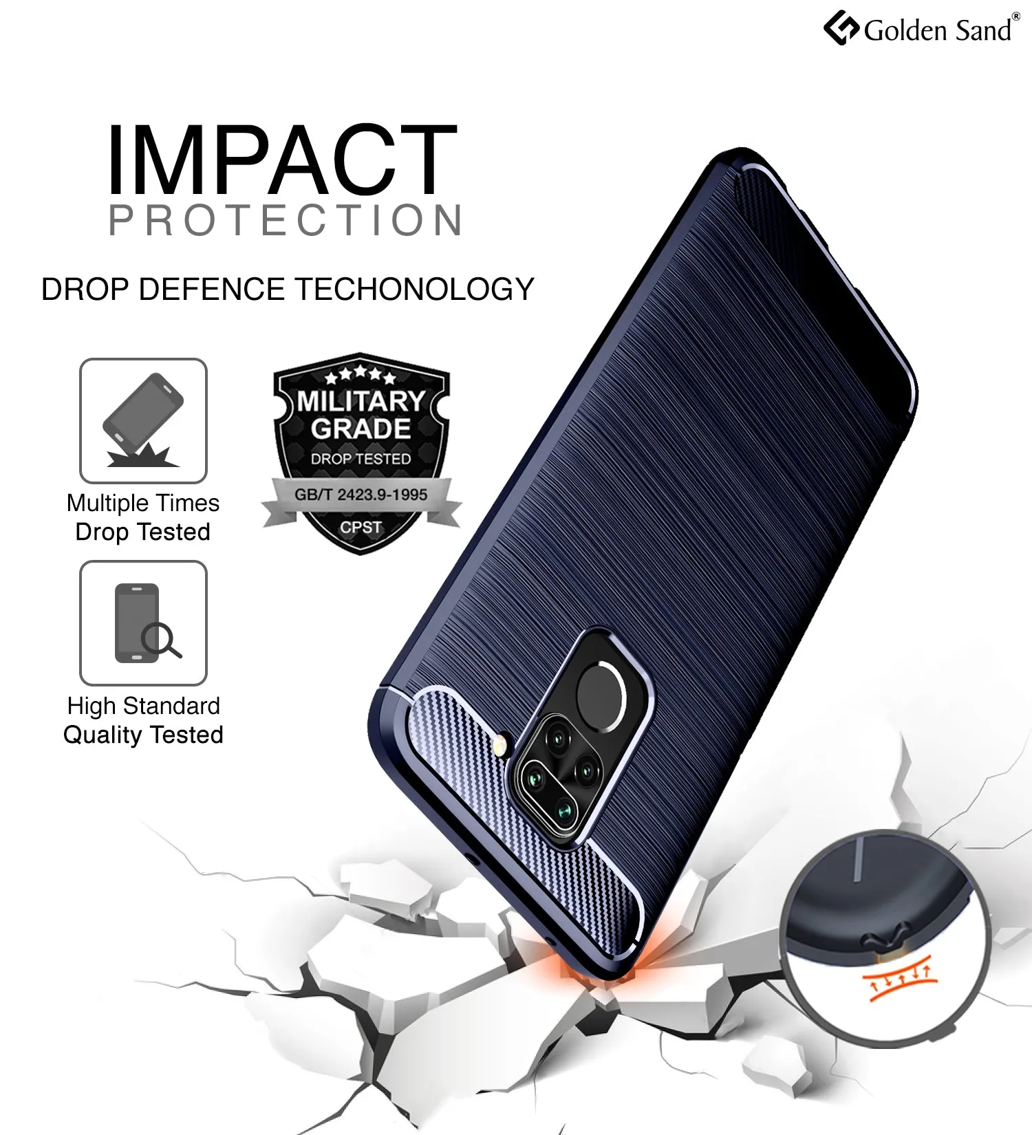 Carbon Fibre Series Shockproof Armor Back Cover for Redmi Note 9, 6.53 inch, Blue