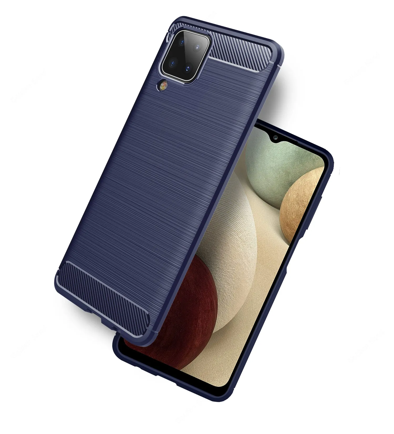 Carbon Fibre Series Shockproof Armor Back Cover for Samsung Galaxy A12, Samsung Galaxy M12, Samsung Galaxy F12, 6.5 inch, Blue