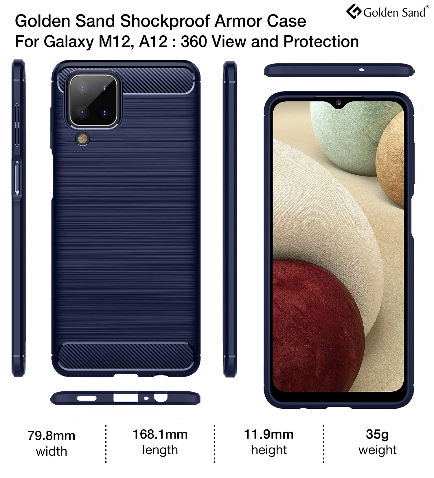 Carbon Fibre Series Shockproof Armor Back Cover for Samsung Galaxy A12, Samsung Galaxy M12, Samsung Galaxy F12, 6.5 inch, Blue