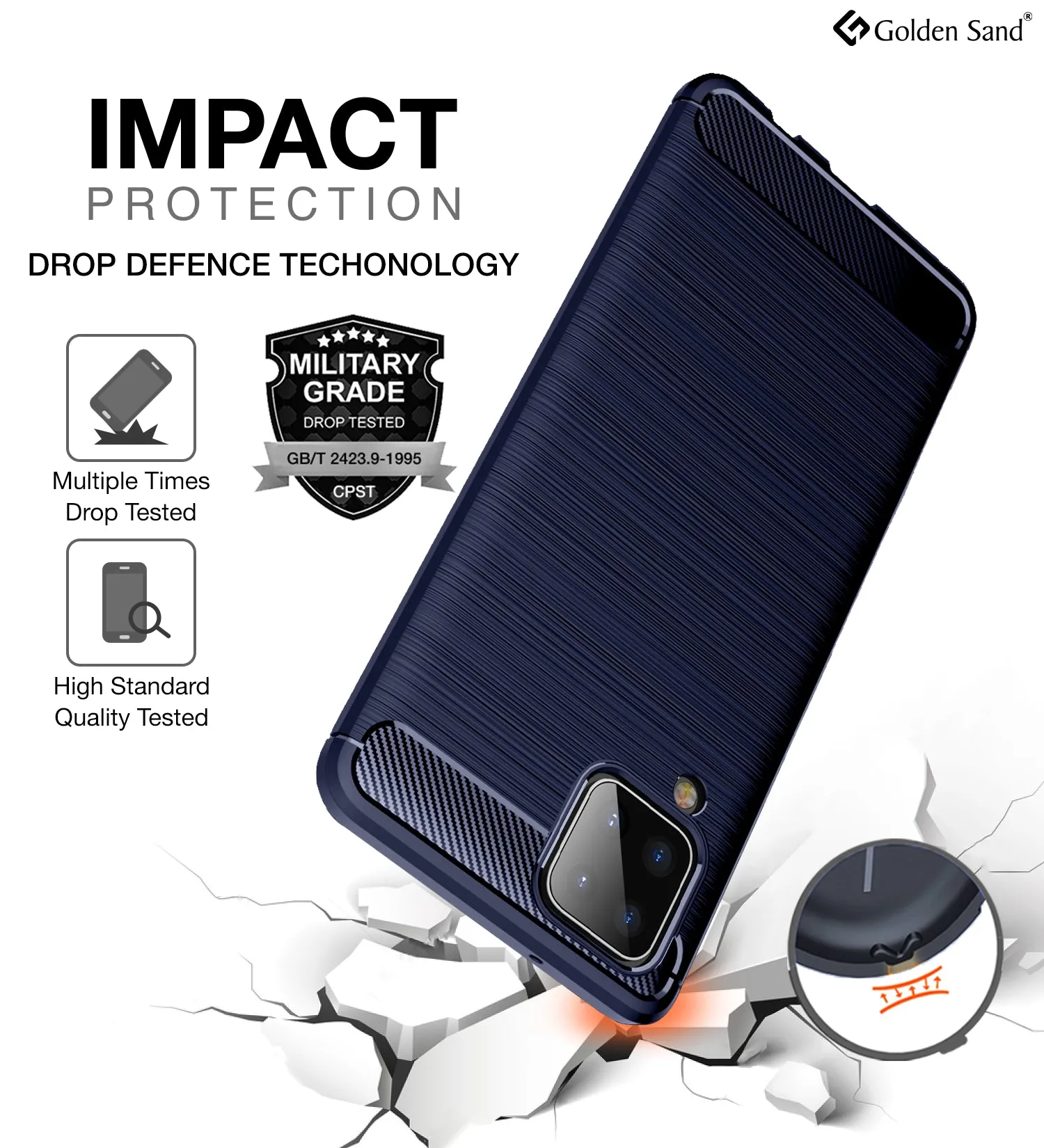 Carbon Fibre Series Shockproof Armor Back Cover for Samsung Galaxy A12, Samsung Galaxy M12, Samsung Galaxy F12, 6.5 inch, Blue