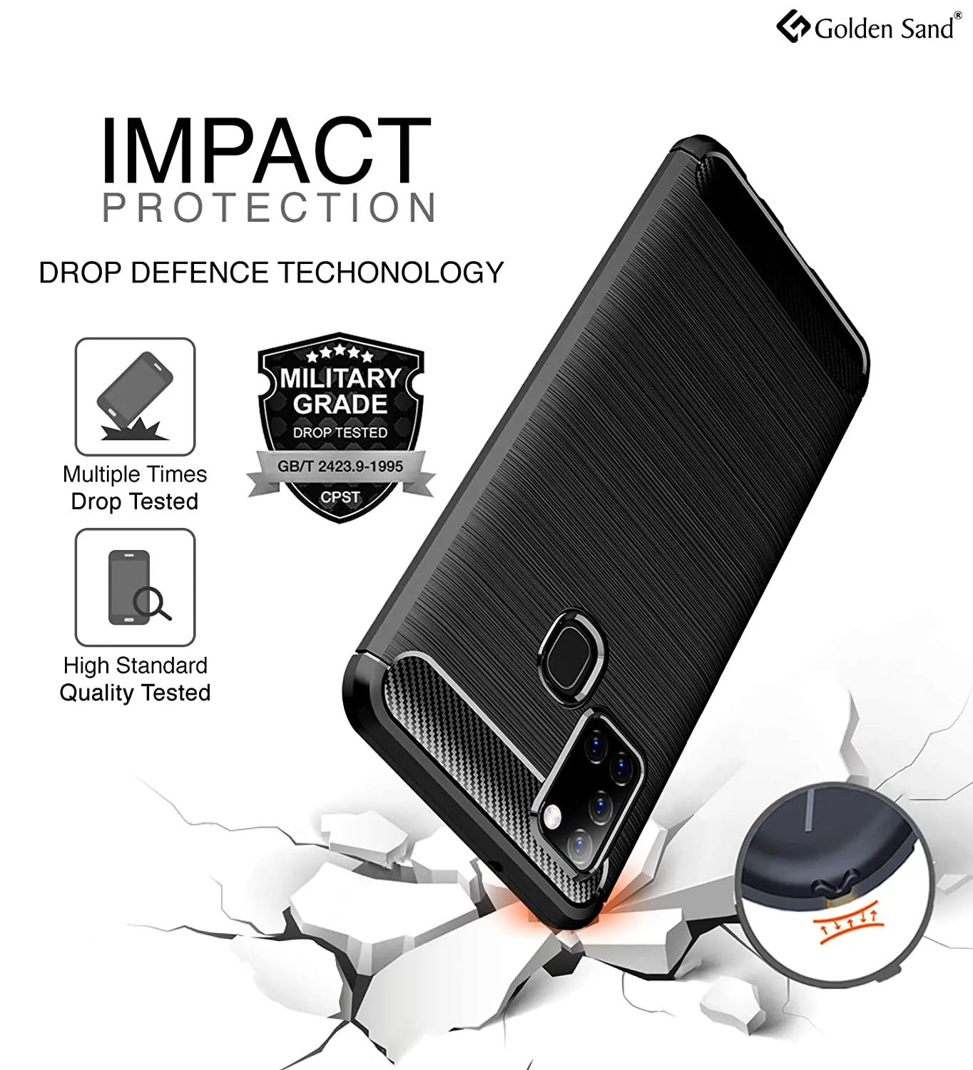 Carbon Fibre Series Shockproof Armor Back Cover for Samsung Galaxy A21s 6.5 inch, Black
