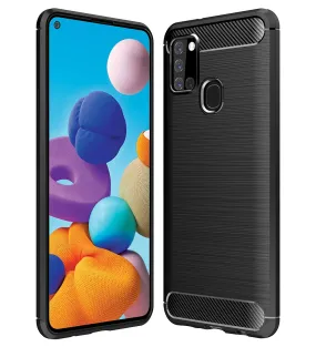 Carbon Fibre Series Shockproof Armor Back Cover for Samsung Galaxy A21s 6.5 inch, Black