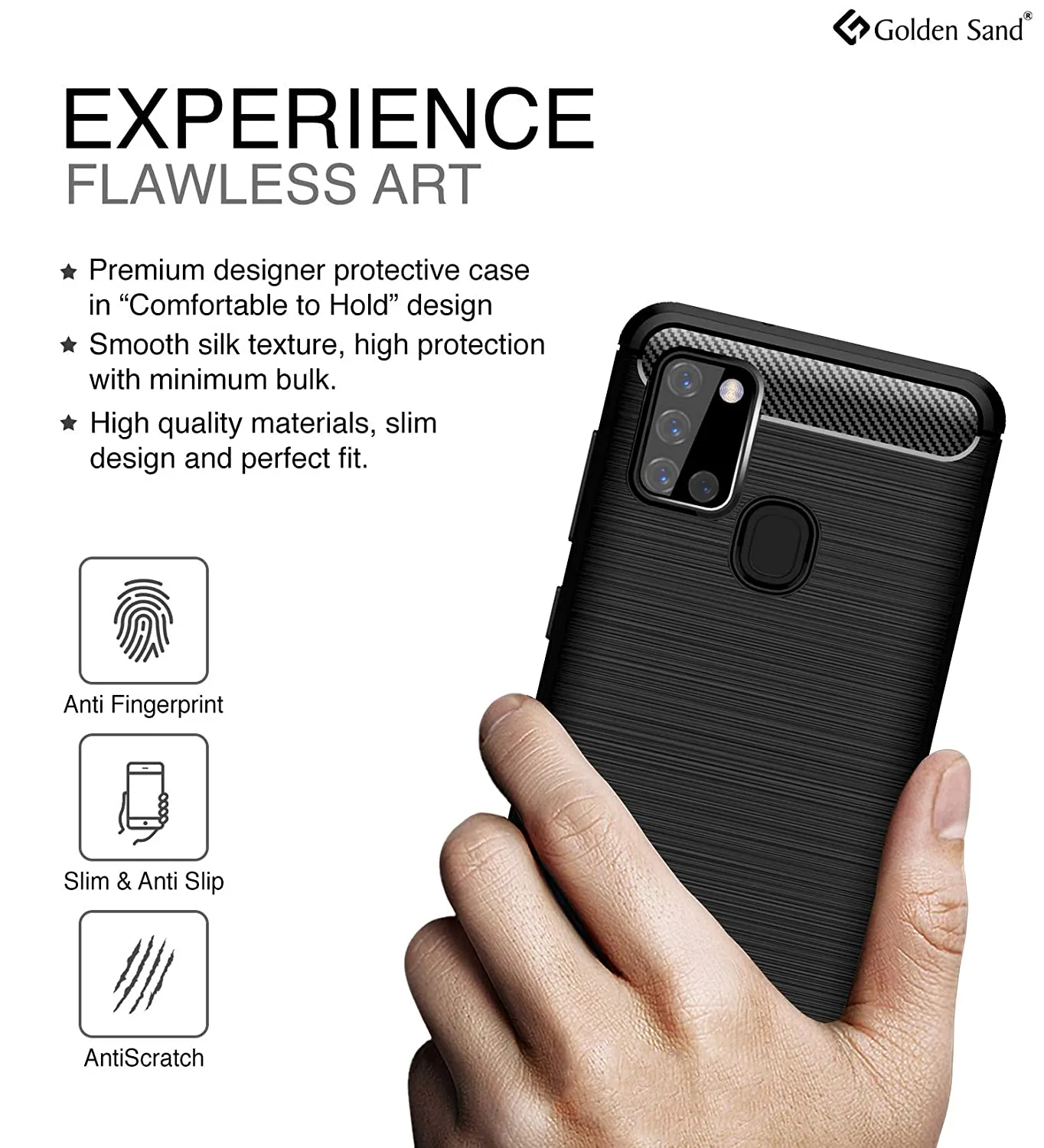 Carbon Fibre Series Shockproof Armor Back Cover for Samsung Galaxy A21s 6.5 inch, Black