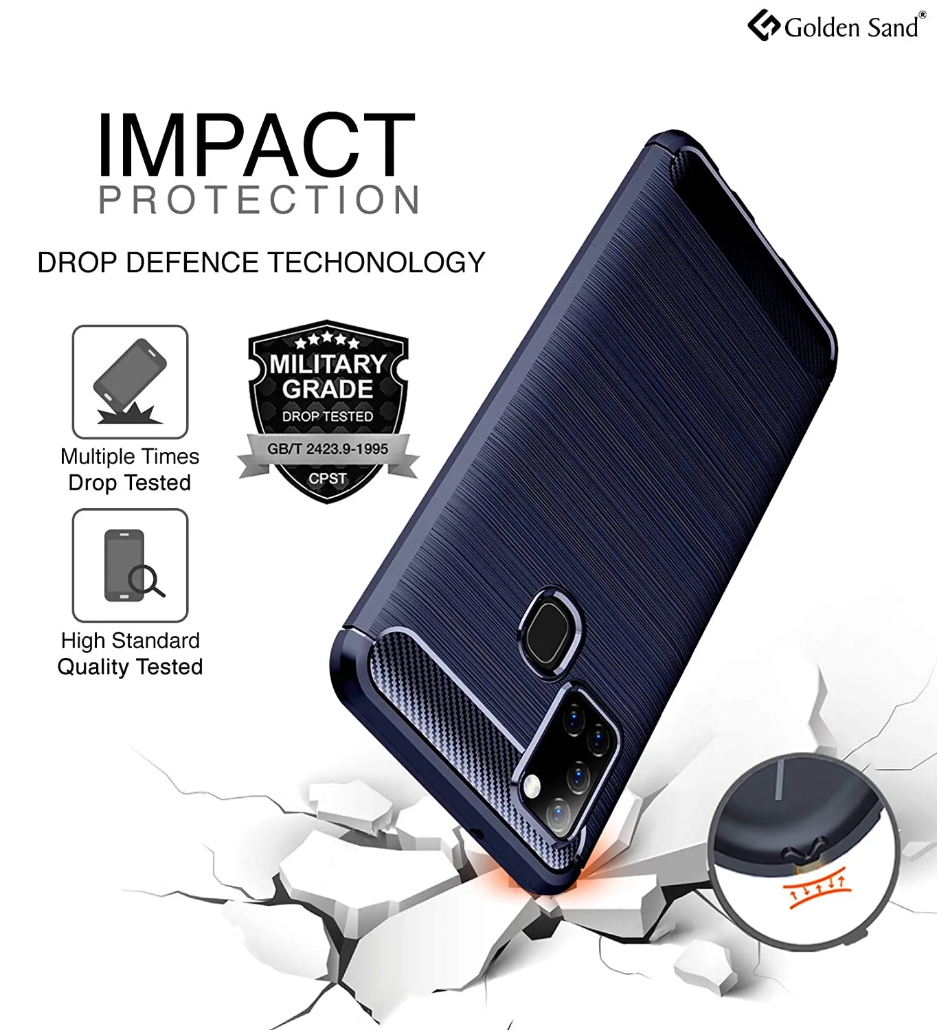 Carbon Fibre Series Shockproof Armor Back Cover for Samsung Galaxy A21s 6.5 inch, Blue