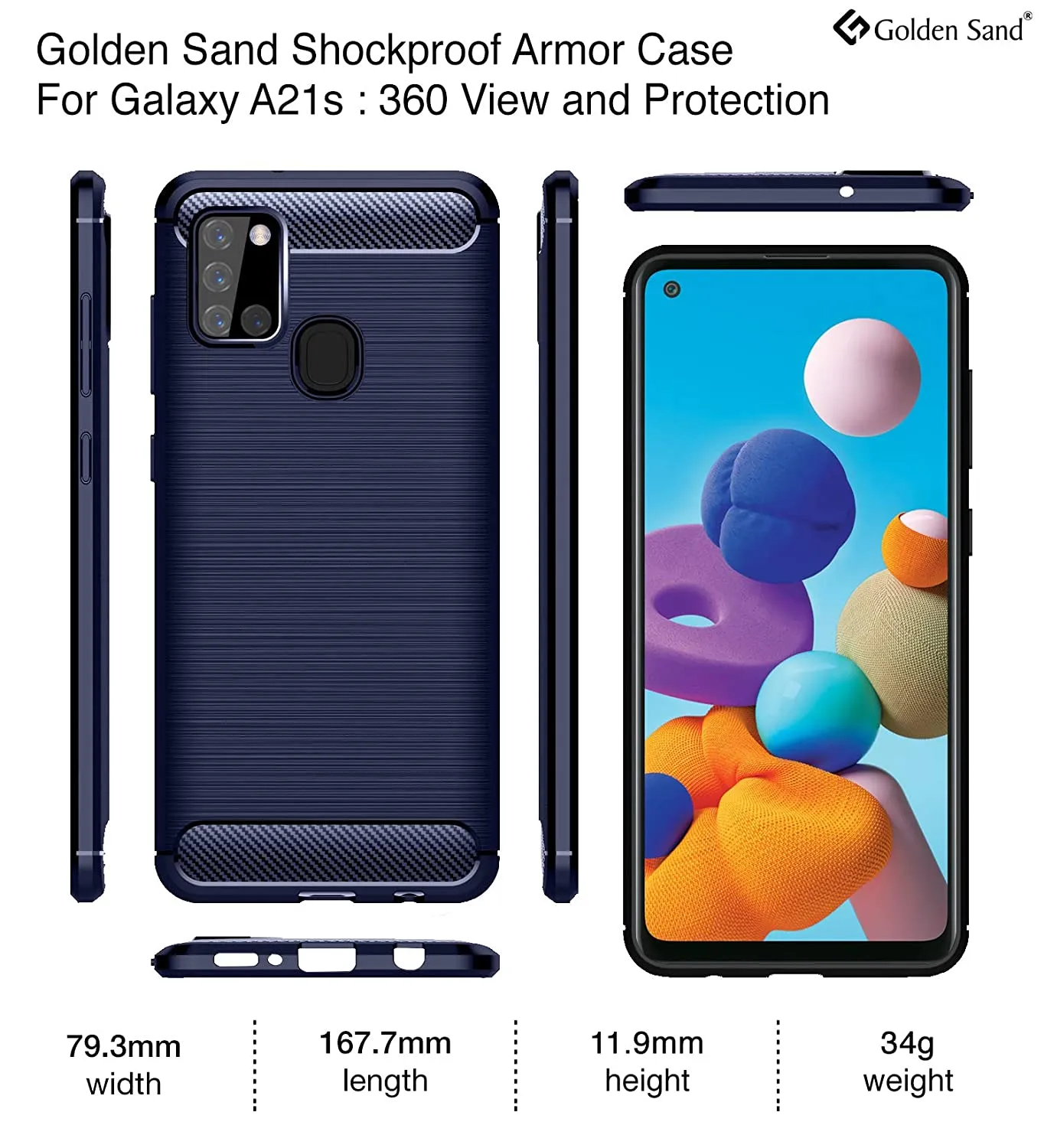 Carbon Fibre Series Shockproof Armor Back Cover for Samsung Galaxy A21s 6.5 inch, Blue
