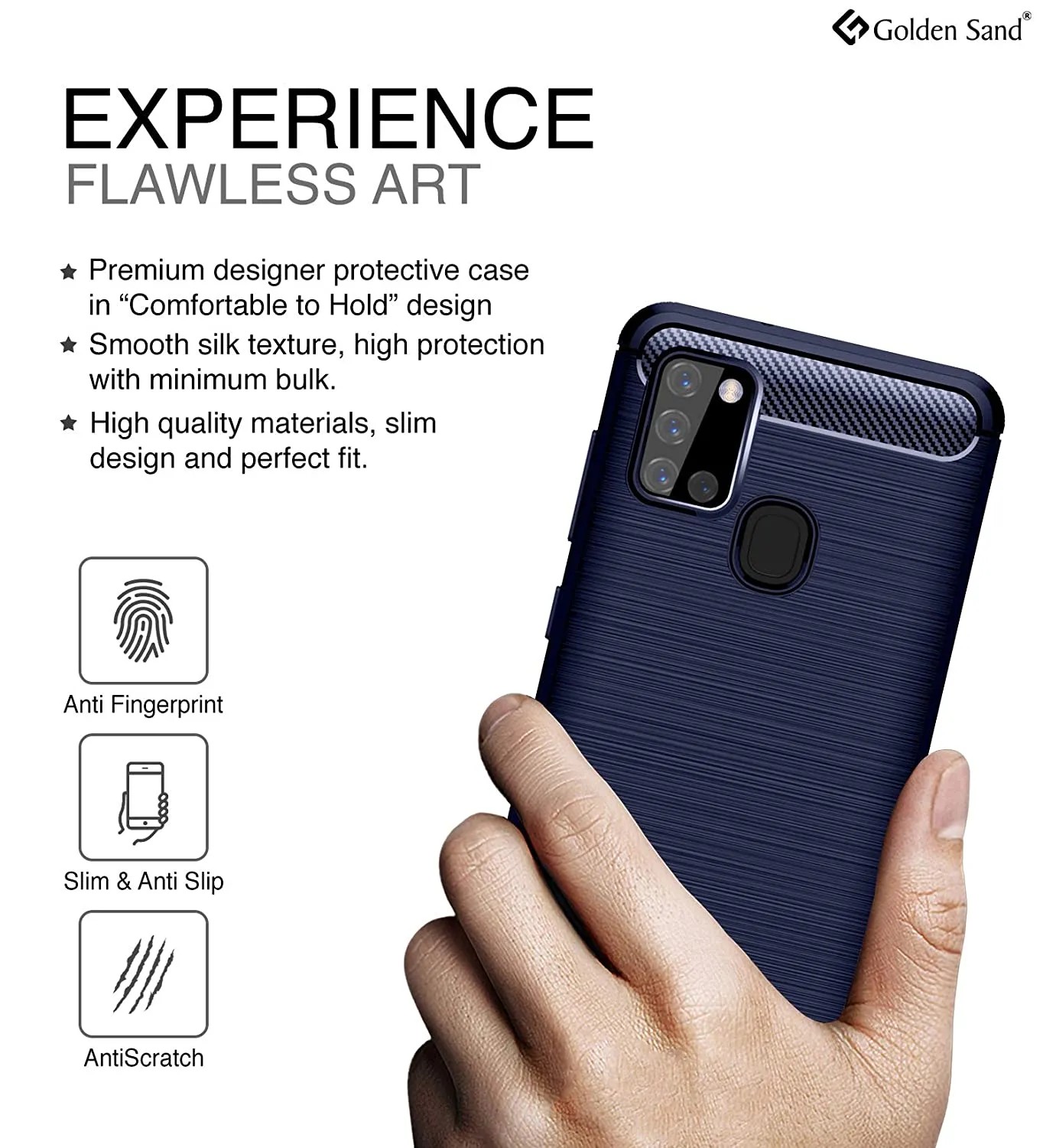 Carbon Fibre Series Shockproof Armor Back Cover for Samsung Galaxy A21s 6.5 inch, Blue