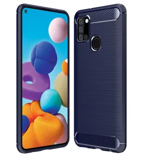 Carbon Fibre Series Shockproof Armor Back Cover for Samsung Galaxy A21s 6.5 inch, Blue