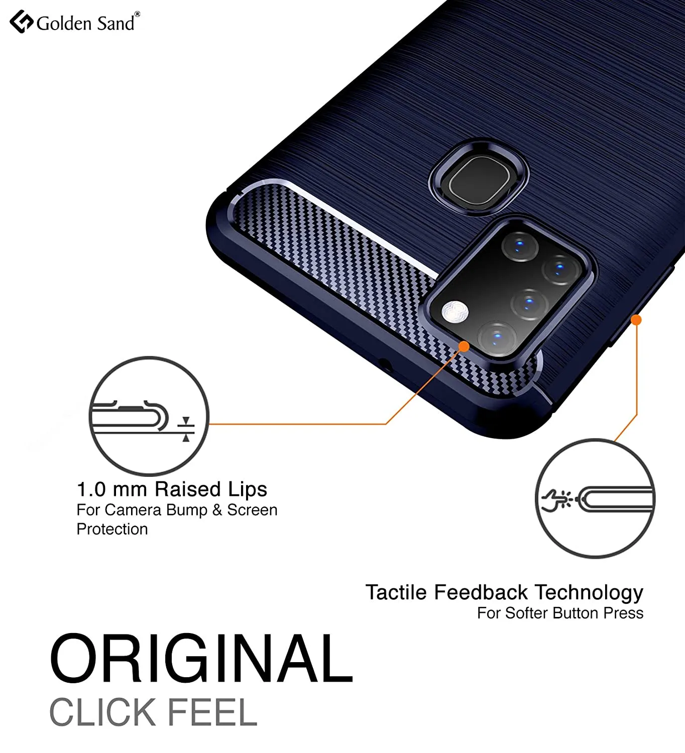 Carbon Fibre Series Shockproof Armor Back Cover for Samsung Galaxy A21s 6.5 inch, Blue