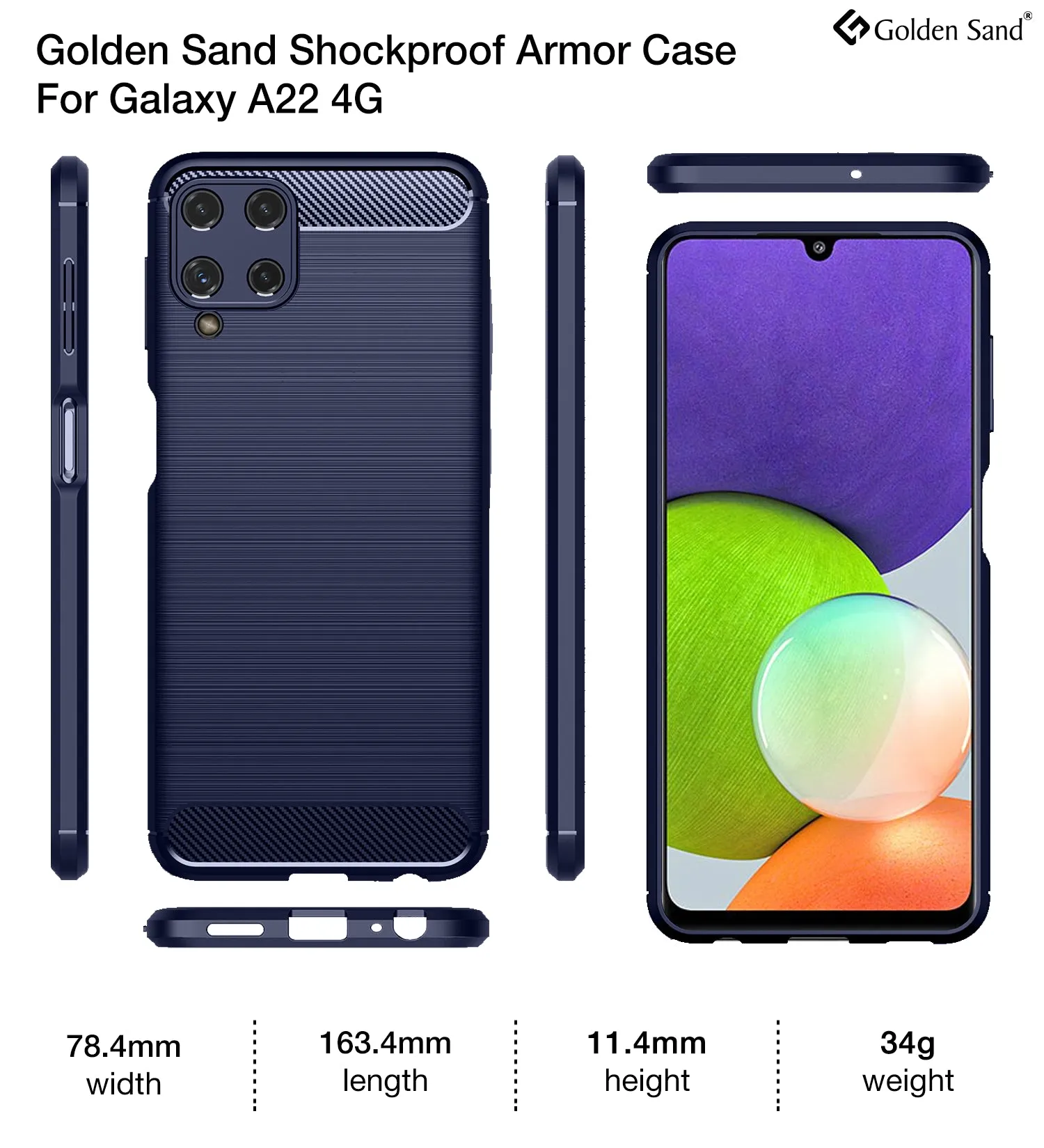 Carbon Fibre Series Shockproof Armor Back Cover for Samsung Galaxy A22, 6.4 inch, Blue