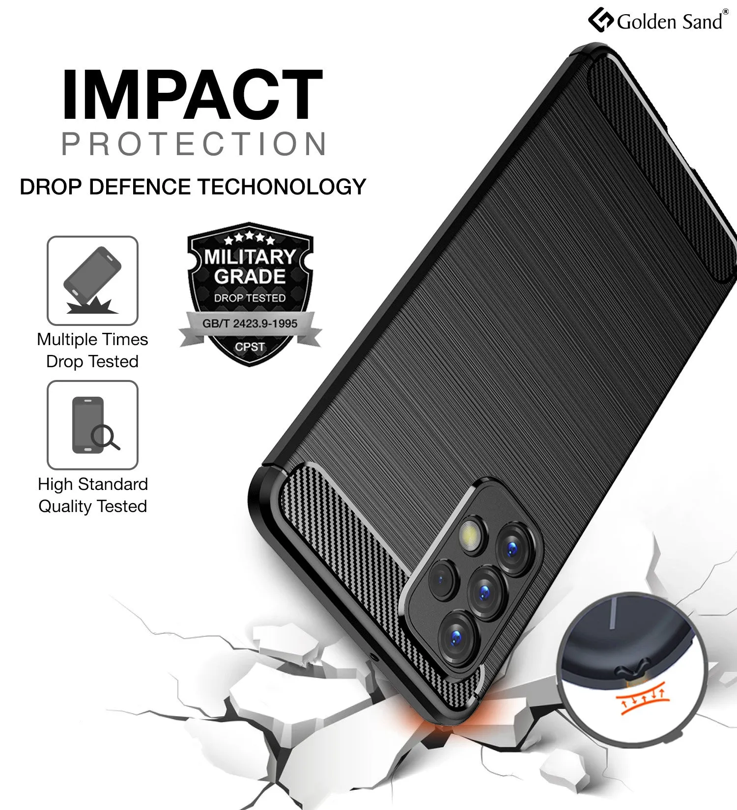 Carbon Fibre Series Shockproof Armor Back Cover for Samsung Galaxy A23 5G, Samsung Galaxy A23 4G, 6.6 inch, Black