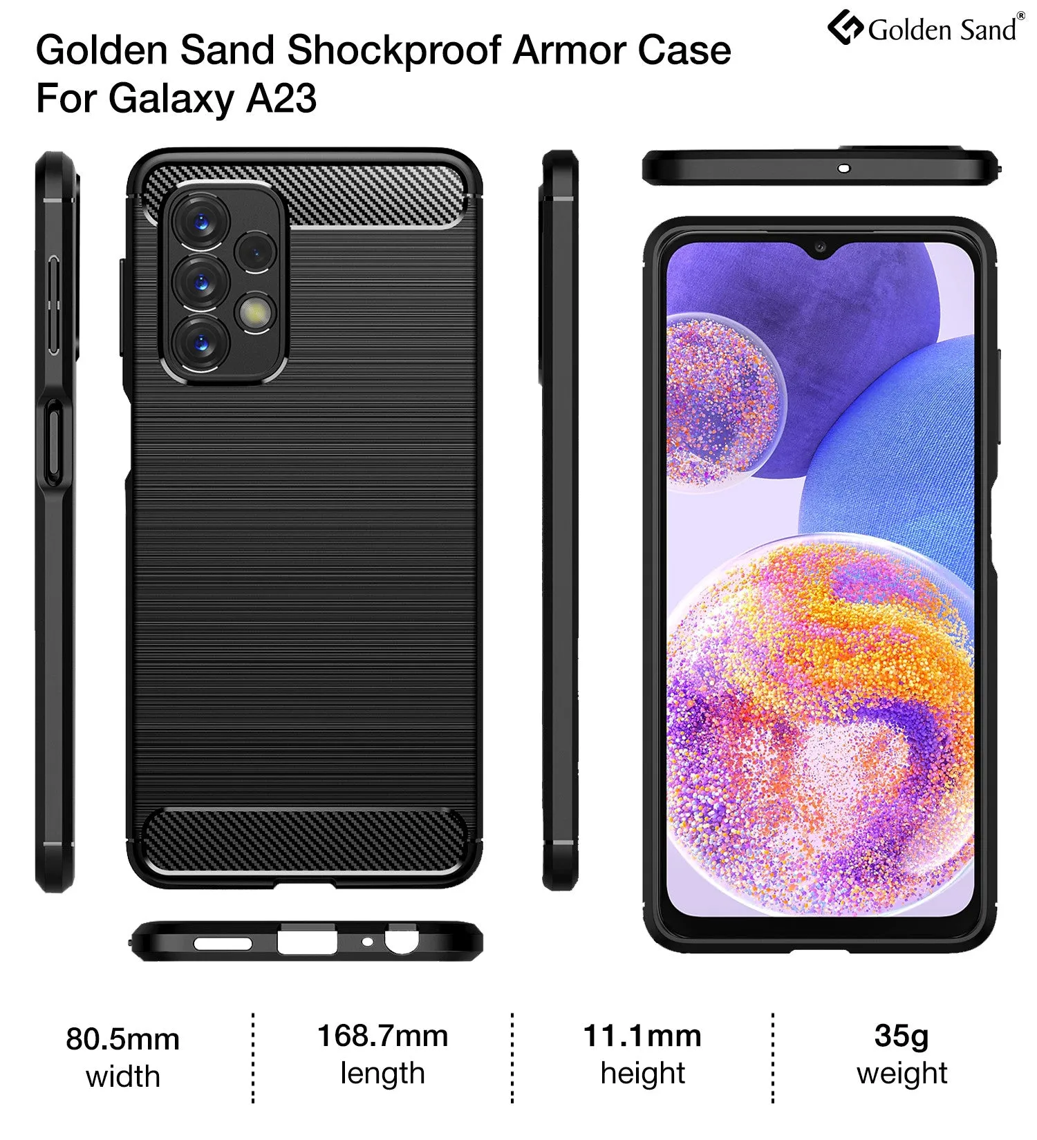 Carbon Fibre Series Shockproof Armor Back Cover for Samsung Galaxy A23 5G, Samsung Galaxy A23 4G, 6.6 inch, Black
