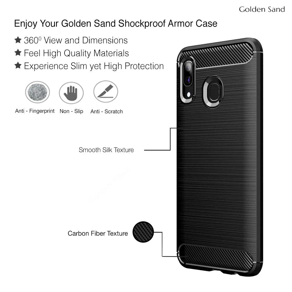 Carbon Fibre Series Shockproof Armor Back Cover for Samsung Galaxy A30, Samsung Galaxy A20, Samsung Galaxy M10s, 6.4 inch, Black