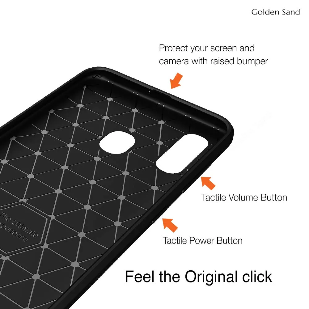 Carbon Fibre Series Shockproof Armor Back Cover for Samsung Galaxy A30, Samsung Galaxy A20, Samsung Galaxy M10s, 6.4 inch, Black