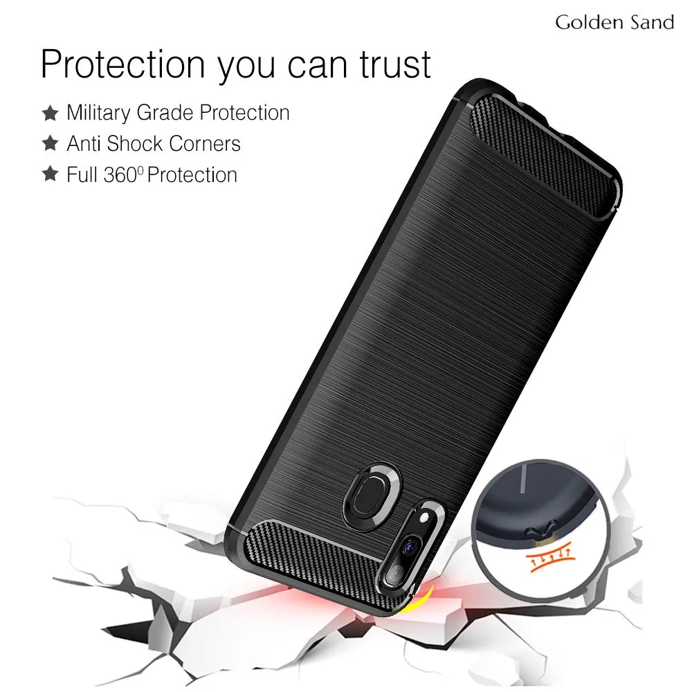 Carbon Fibre Series Shockproof Armor Back Cover for Samsung Galaxy A30, Samsung Galaxy A20, Samsung Galaxy M10s, 6.4 inch, Black