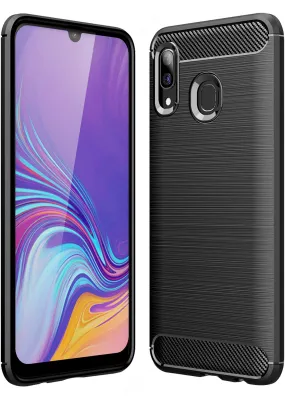 Carbon Fibre Series Shockproof Armor Back Cover for Samsung Galaxy A30, Samsung Galaxy A20, Samsung Galaxy M10s, 6.4 inch, Black