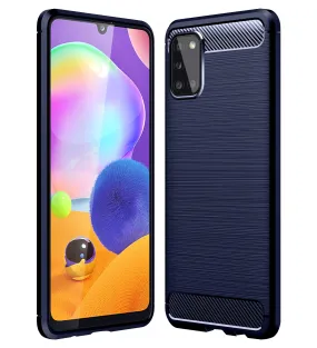 Carbon Fibre Series Shockproof Armor Back Cover for Samsung Galaxy A31 6.4 inch, Blue