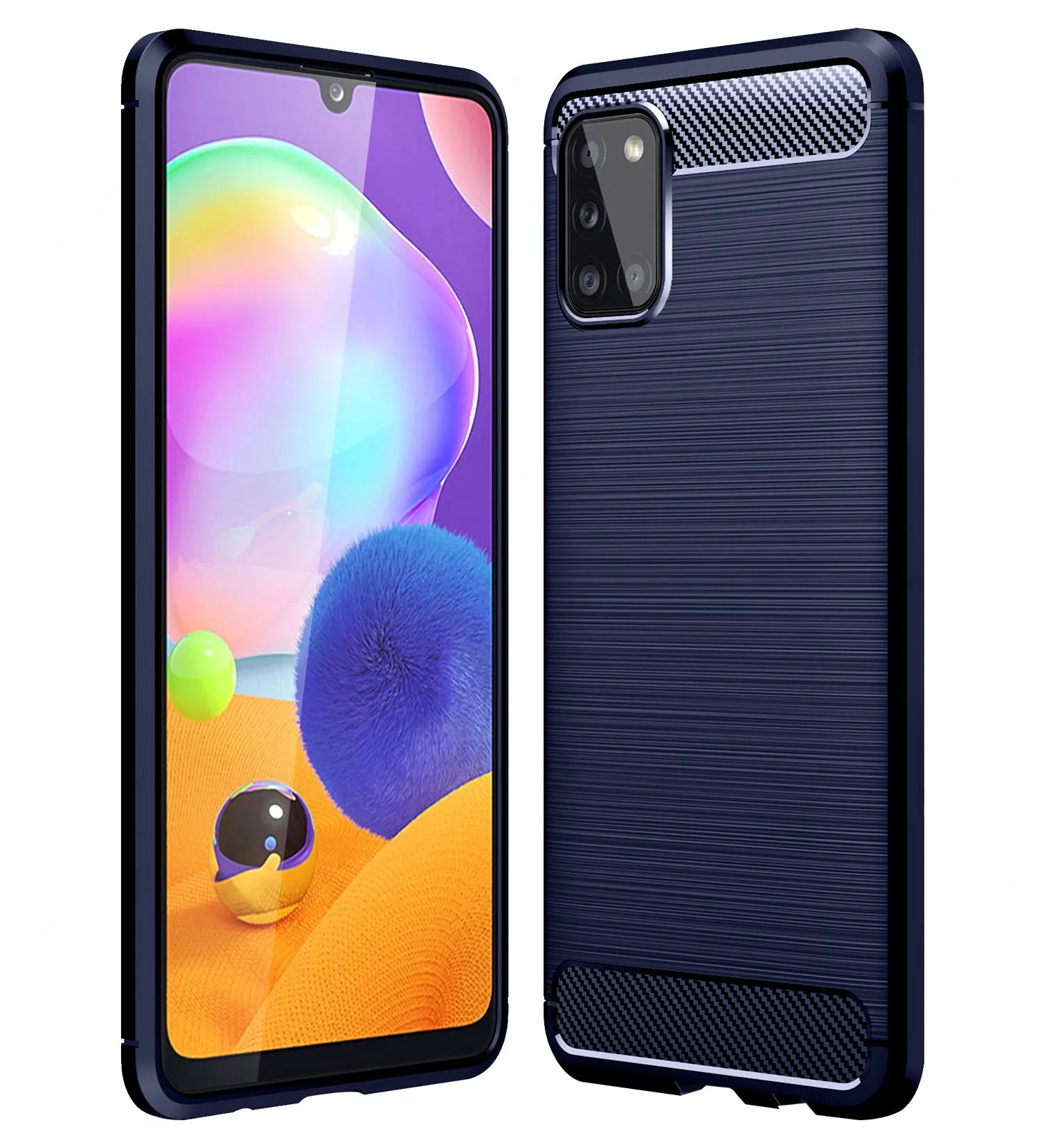 Carbon Fibre Series Shockproof Armor Back Cover for Samsung Galaxy A31 6.4 inch, Blue