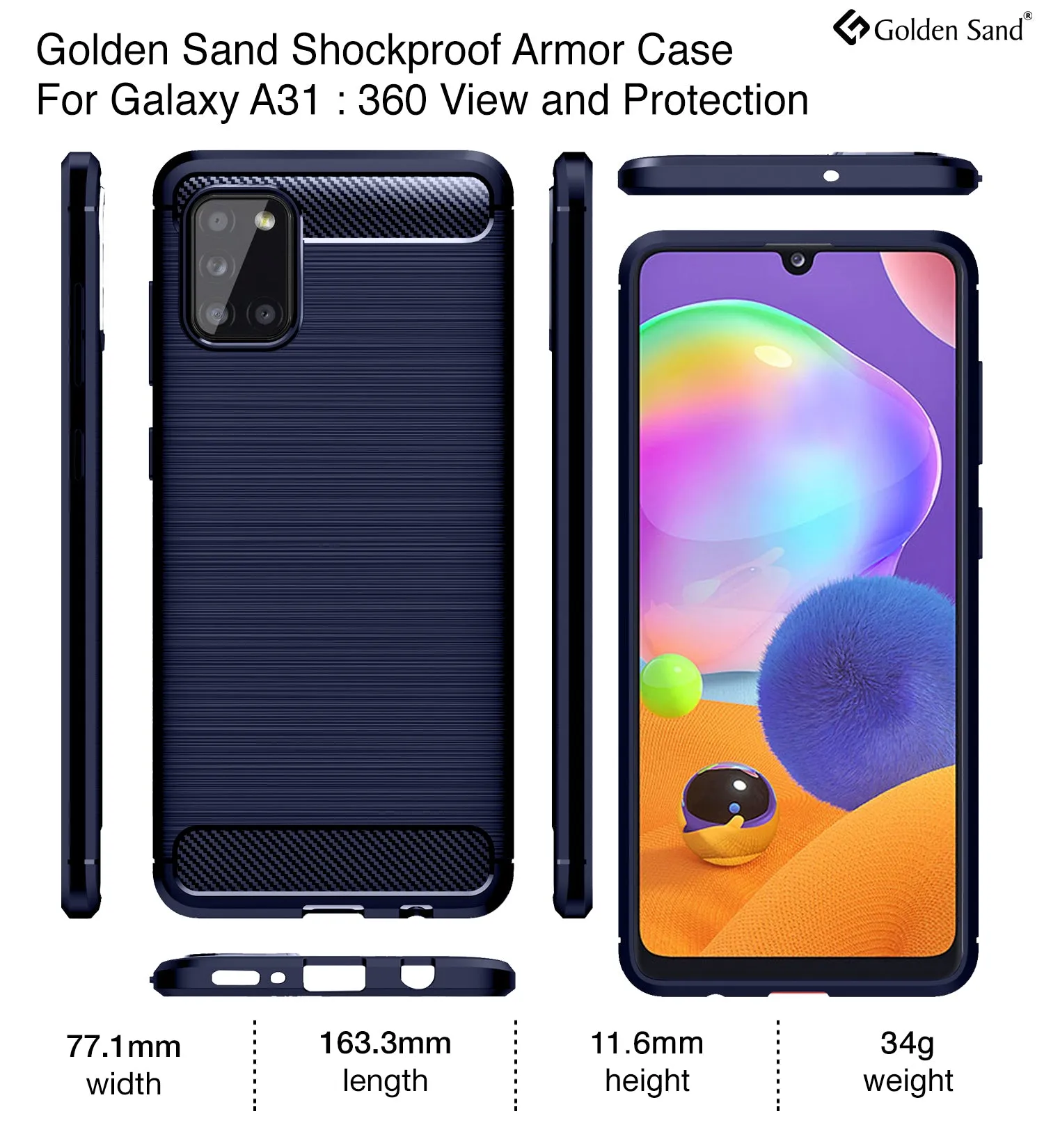 Carbon Fibre Series Shockproof Armor Back Cover for Samsung Galaxy A31 6.4 inch, Blue