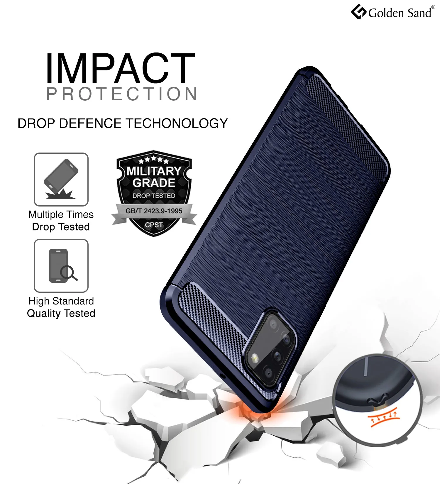 Carbon Fibre Series Shockproof Armor Back Cover for Samsung Galaxy A31 6.4 inch, Blue