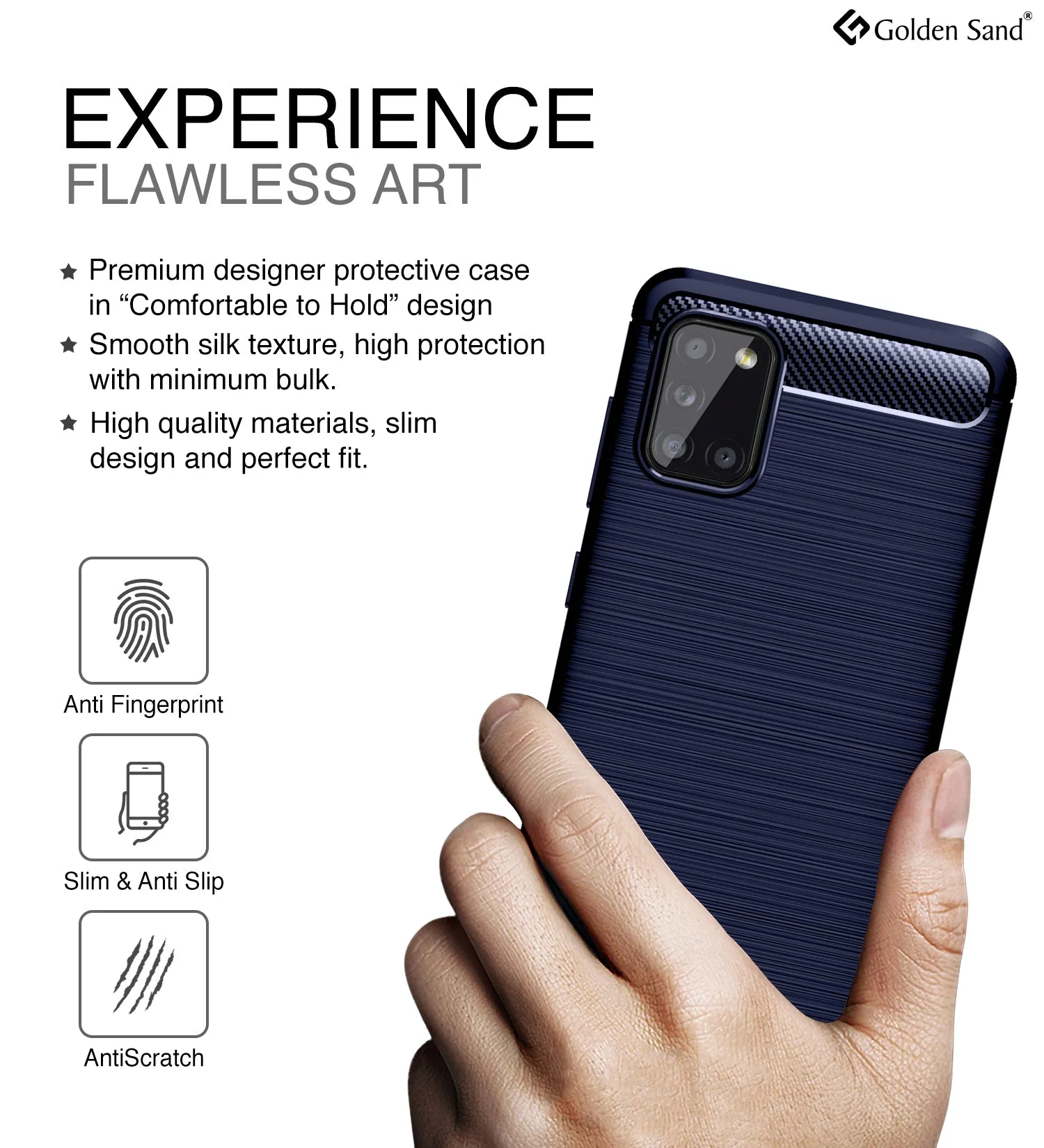 Carbon Fibre Series Shockproof Armor Back Cover for Samsung Galaxy A31 6.4 inch, Blue