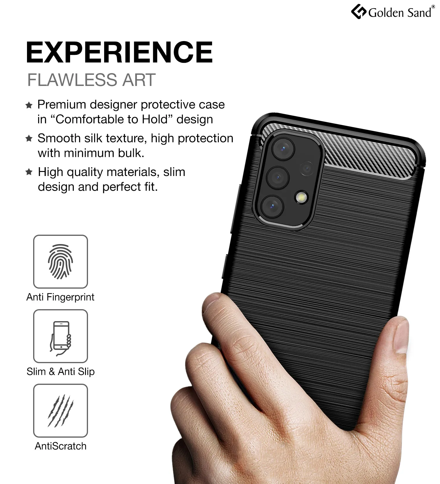 Carbon Fibre Series Shockproof Armor Back Cover for Samsung Galaxy A32 4G, 6.4 inch, Black