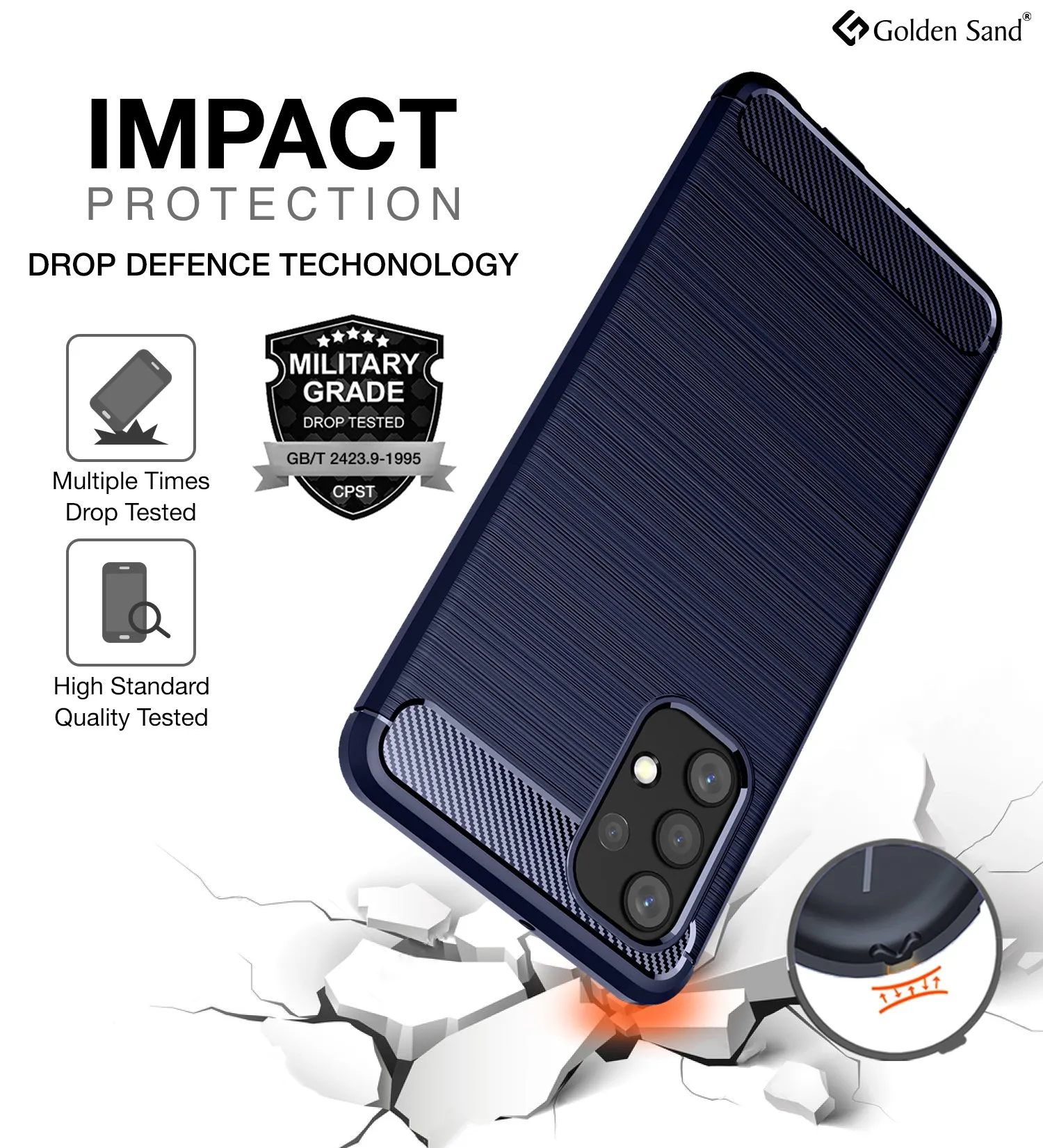 Carbon Fibre Series Shockproof Armor Back Cover for Samsung Galaxy A32 4G, 6.4 inch, Blue