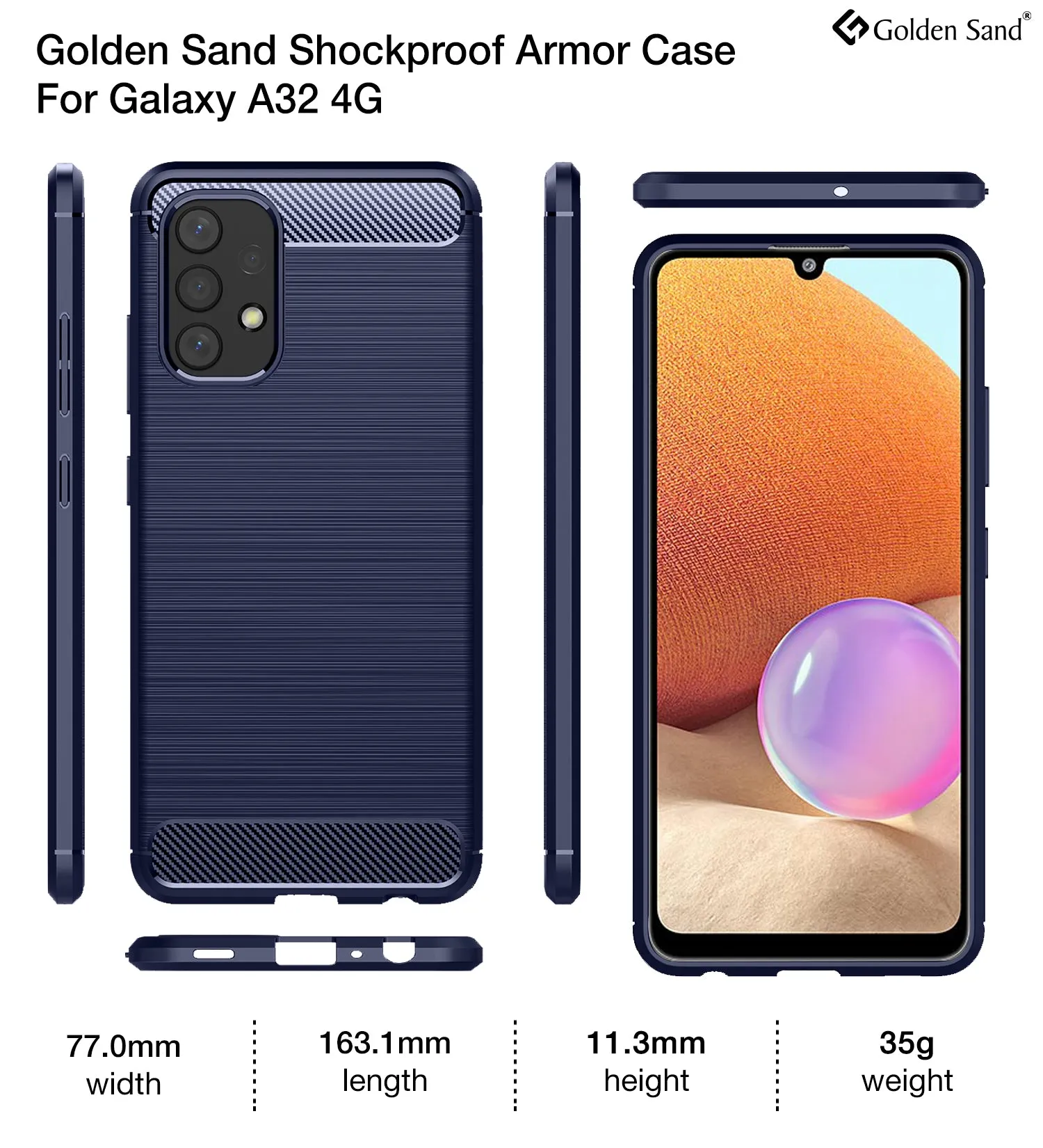 Carbon Fibre Series Shockproof Armor Back Cover for Samsung Galaxy A32 4G, 6.4 inch, Blue