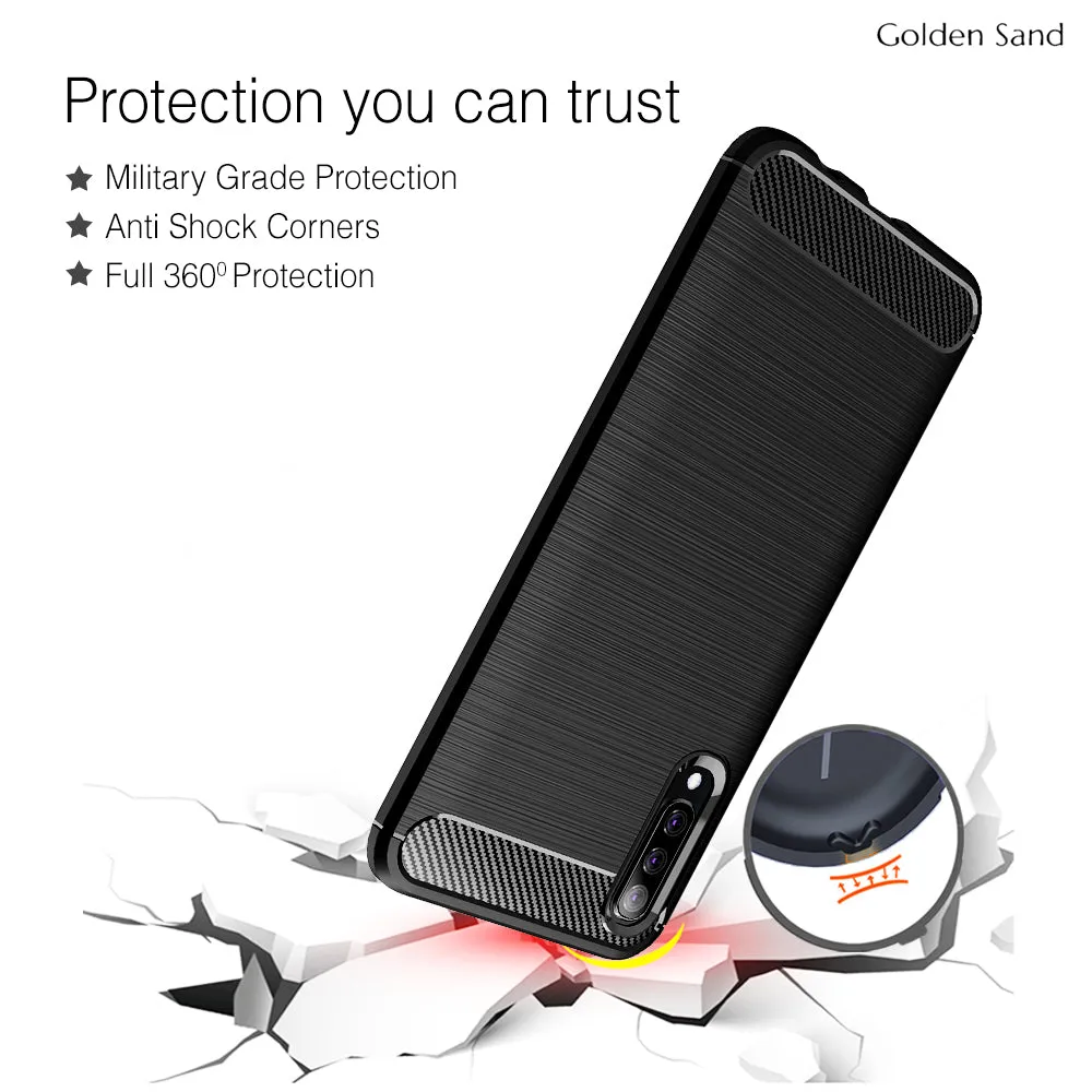 Carbon Fibre Series Shockproof Armor Back Cover for Samsung Galaxy A50s, A50, A30s 6.4 inch, Black