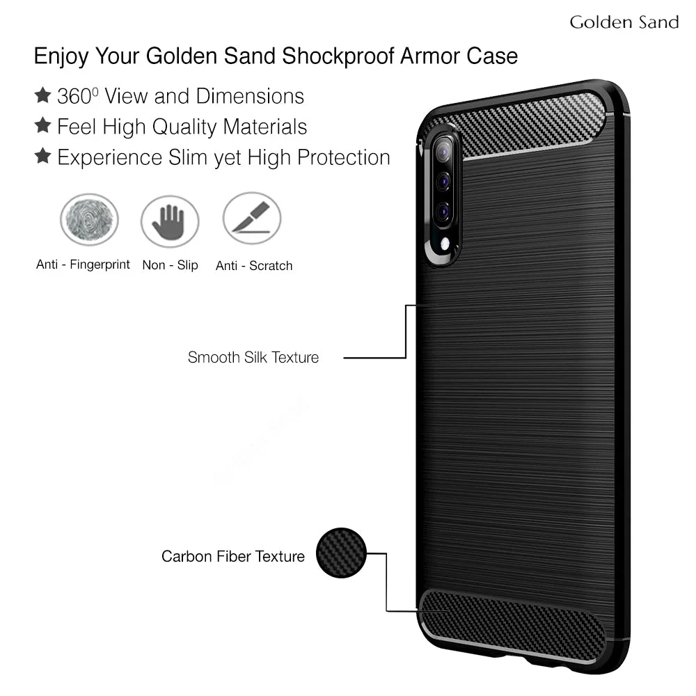 Carbon Fibre Series Shockproof Armor Back Cover for Samsung Galaxy A50s, A50, A30s 6.4 inch, Black