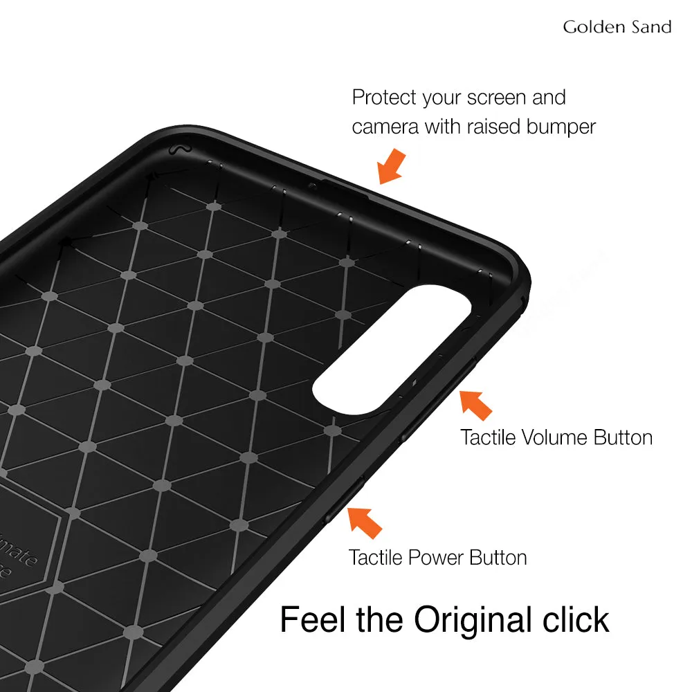 Carbon Fibre Series Shockproof Armor Back Cover for Samsung Galaxy A50s, A50, A30s 6.4 inch, Black