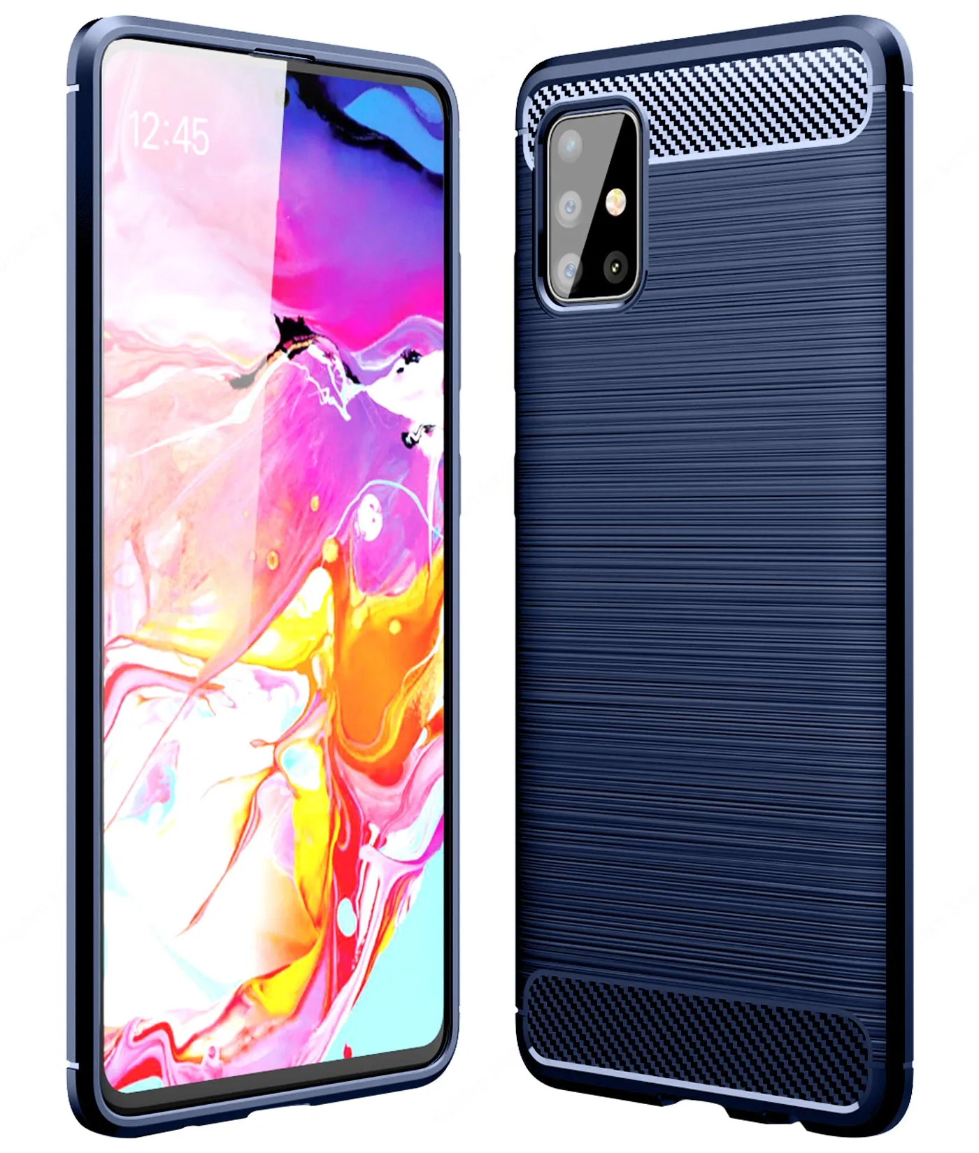 Carbon Fibre Series Shockproof Armor Back Cover for Samsung Galaxy A51 6.5 inch, Blue