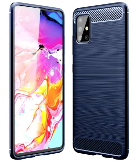 Carbon Fibre Series Shockproof Armor Back Cover for Samsung Galaxy A51 6.5 inch, Blue