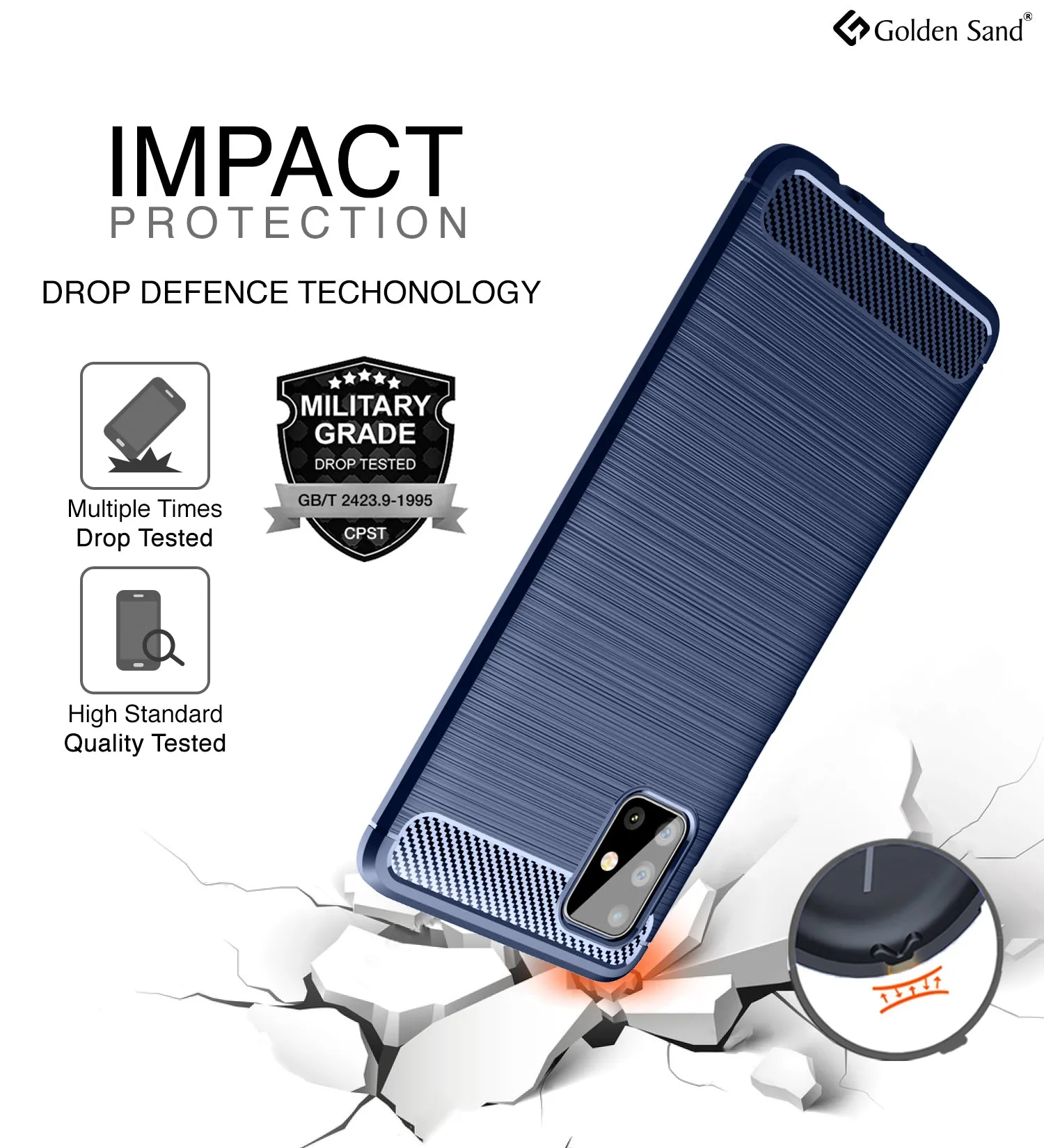 Carbon Fibre Series Shockproof Armor Back Cover for Samsung Galaxy A51 6.5 inch, Blue