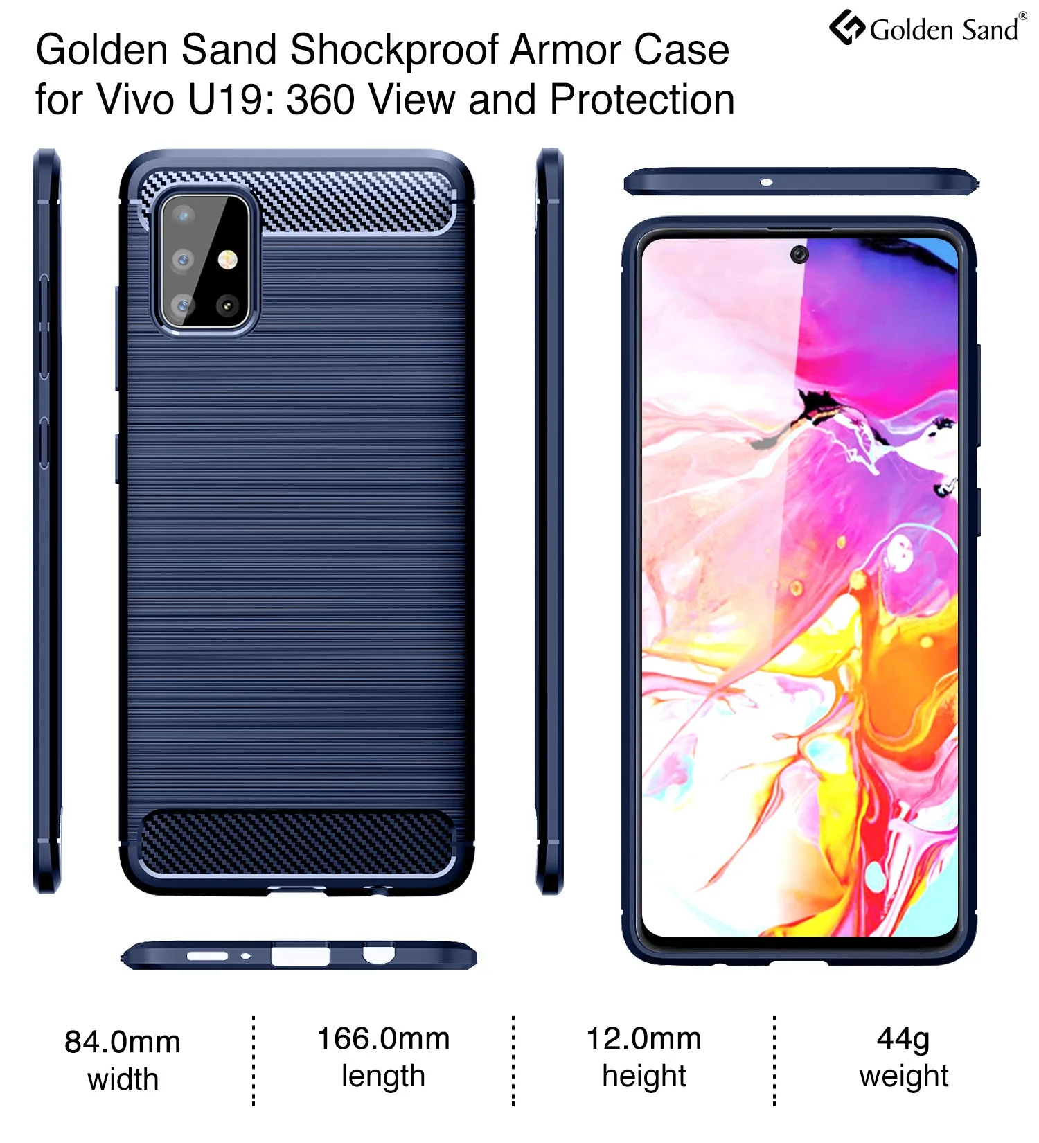 Carbon Fibre Series Shockproof Armor Back Cover for Samsung Galaxy A51 6.5 inch, Blue