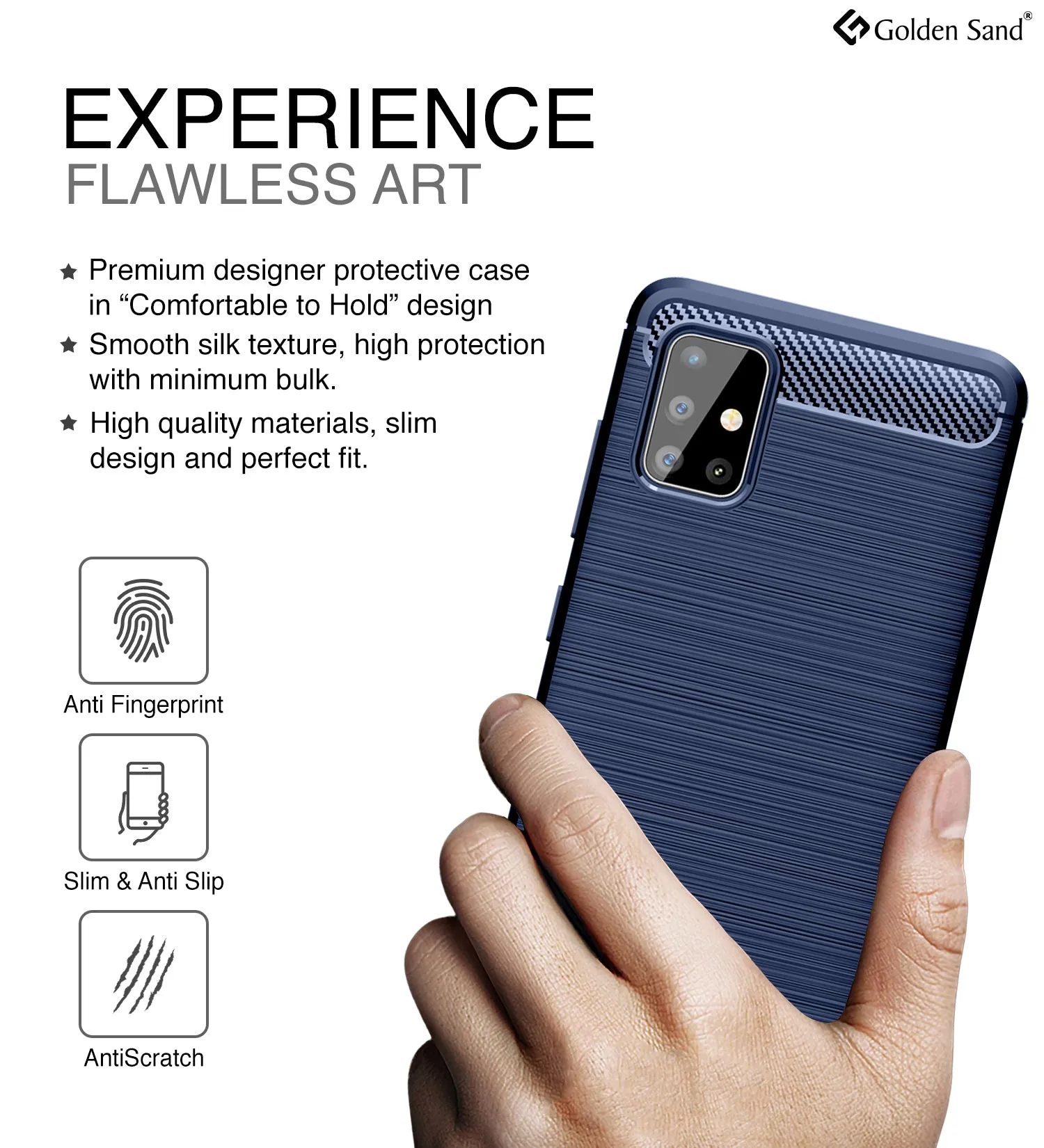 Carbon Fibre Series Shockproof Armor Back Cover for Samsung Galaxy A51 6.5 inch, Blue