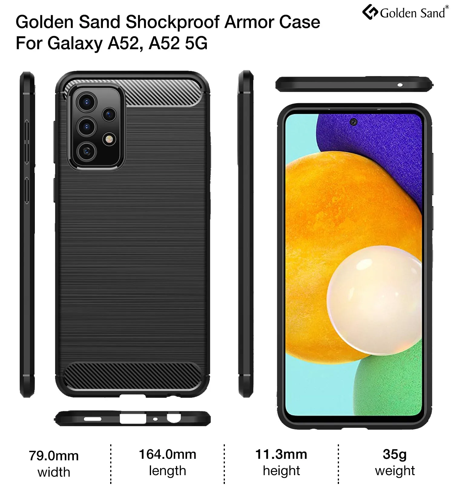 Carbon Fibre Series Shockproof Armor Back Cover for Samsung Galaxy A52 5G, Samsung Galaxy A52, Samsung Galaxy A52s 5G, 6.5 inch, Black