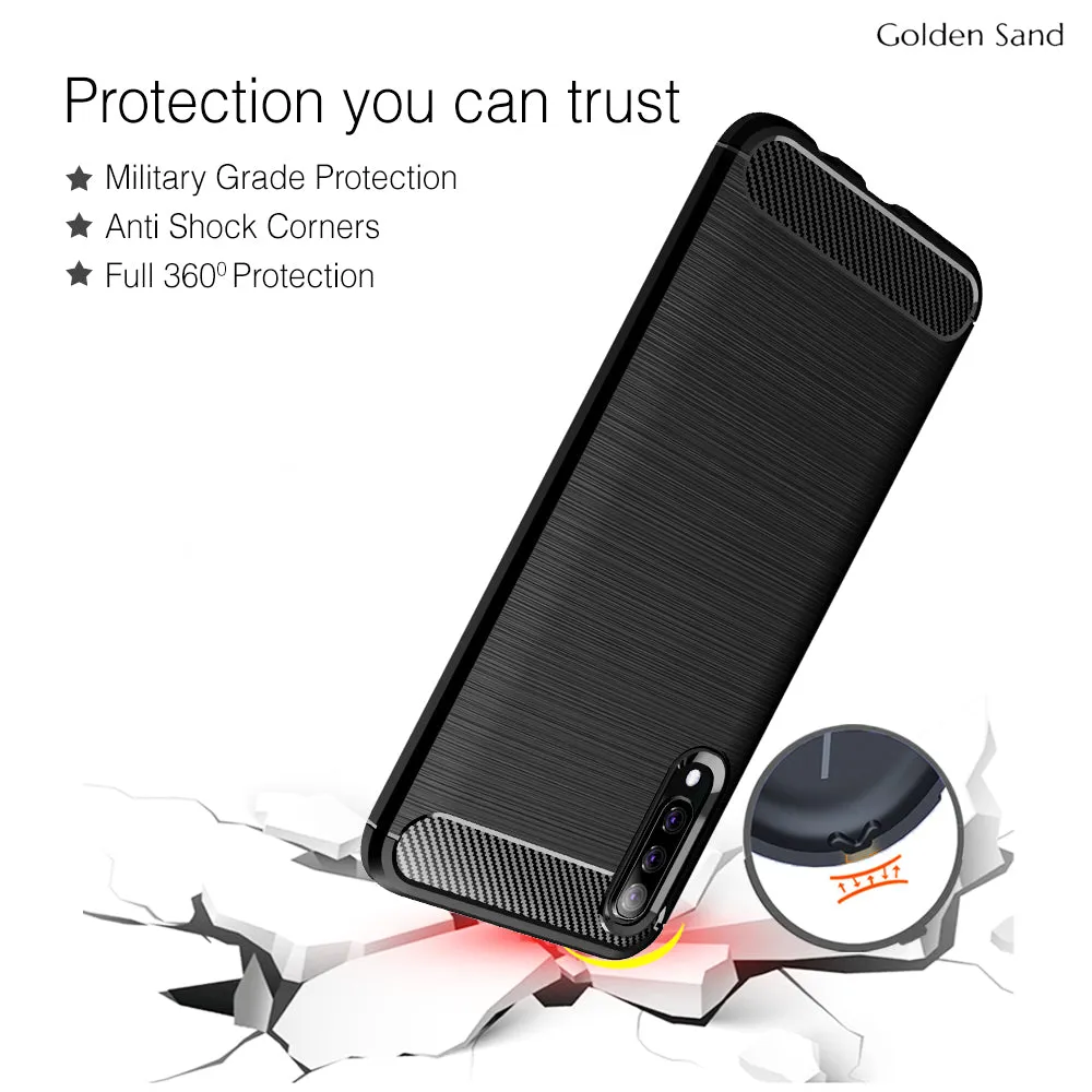 Carbon Fibre Series Shockproof Armor Back Cover for Samsung Galaxy A70, Samsung Galaxy A70s, 6.7 inch, Black