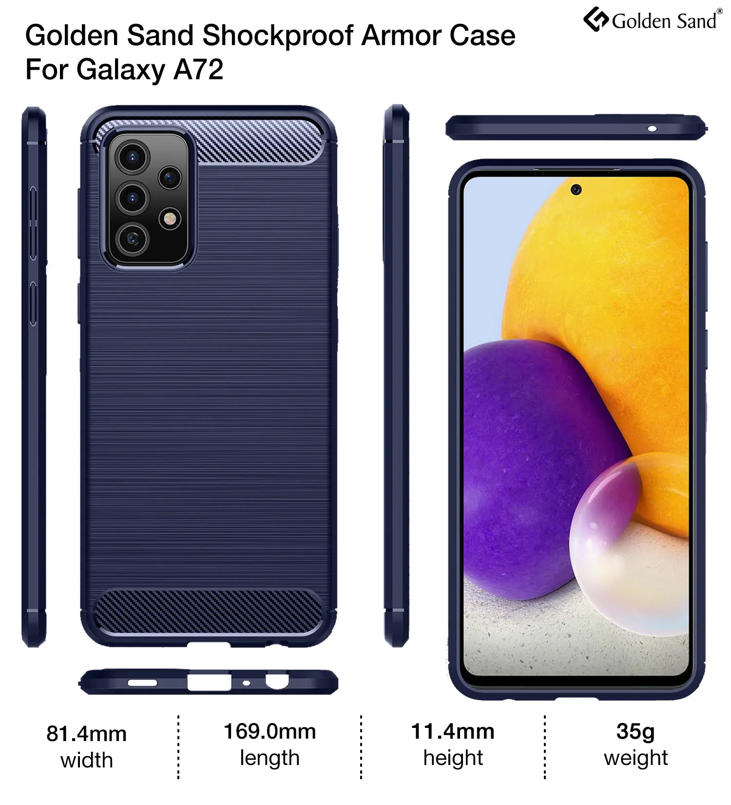 Carbon Fibre Series Shockproof Armor Back Cover for Samsung Galaxy A72, 6.7 inch, Blue
