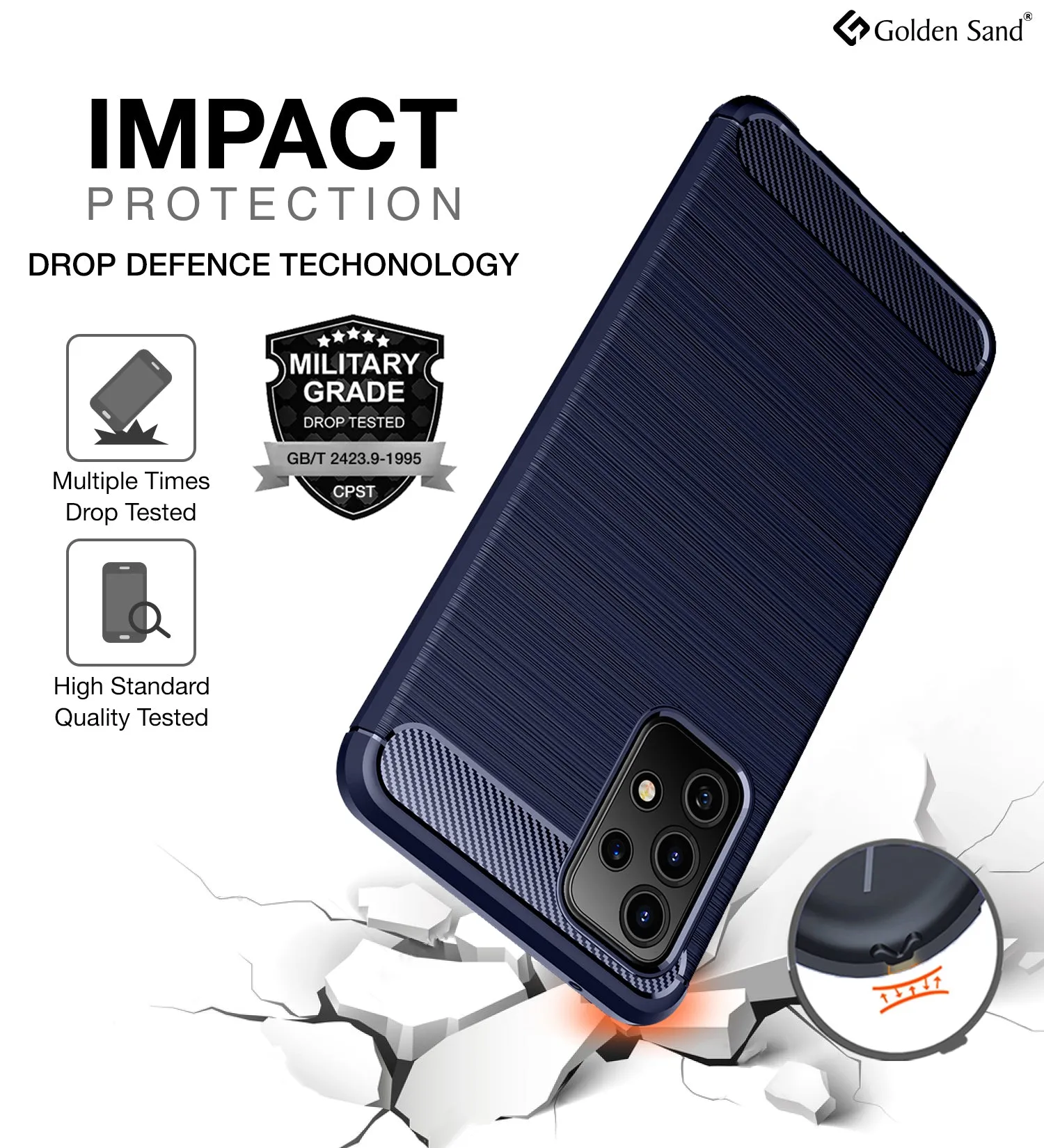 Carbon Fibre Series Shockproof Armor Back Cover for Samsung Galaxy A72, 6.7 inch, Blue