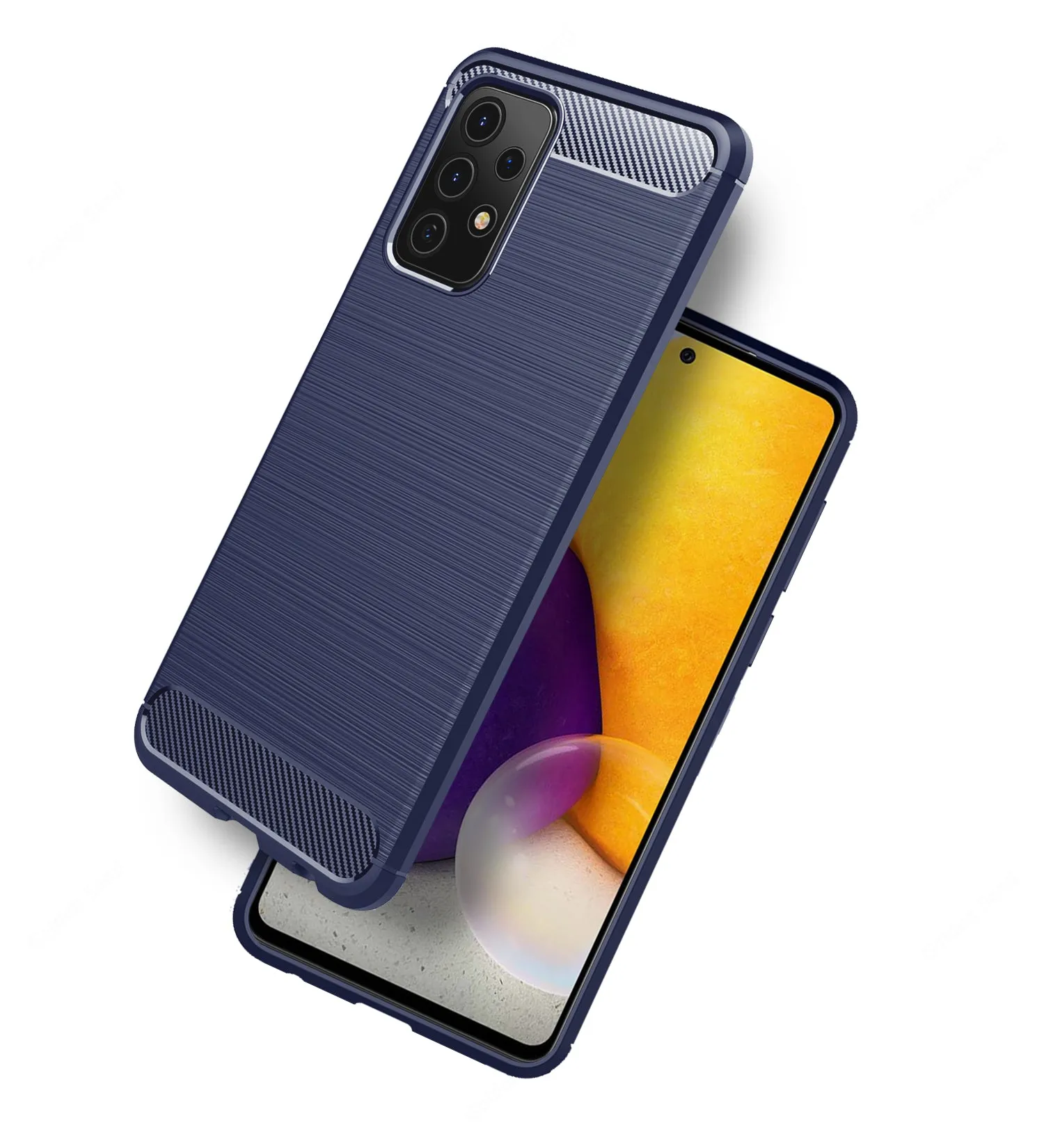 Carbon Fibre Series Shockproof Armor Back Cover for Samsung Galaxy A72, 6.7 inch, Blue
