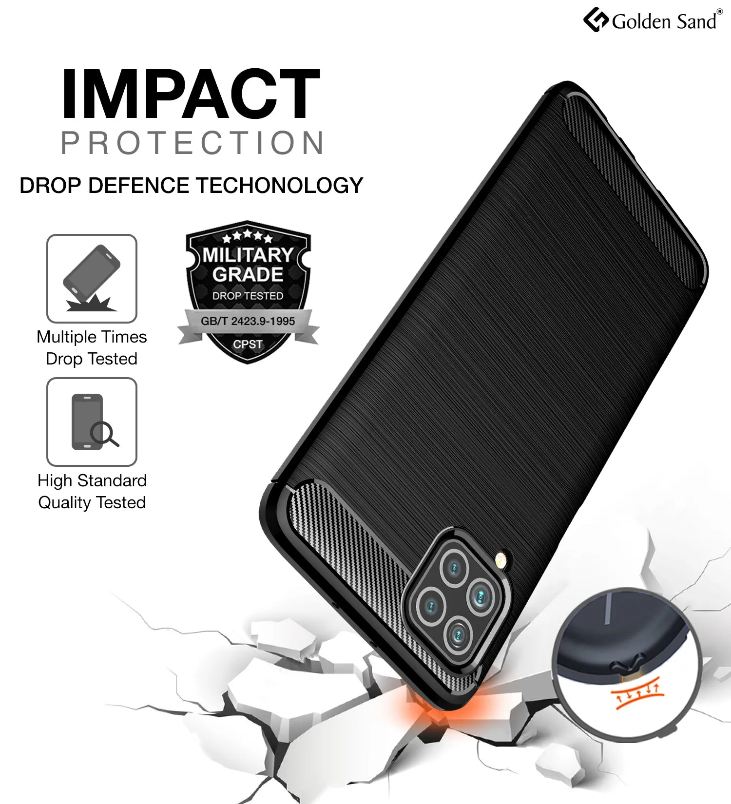 Carbon Fibre Series Shockproof Armor Back Cover for Samsung Galaxy F62, Samsung Galaxy M62, 6.7 inch, Black