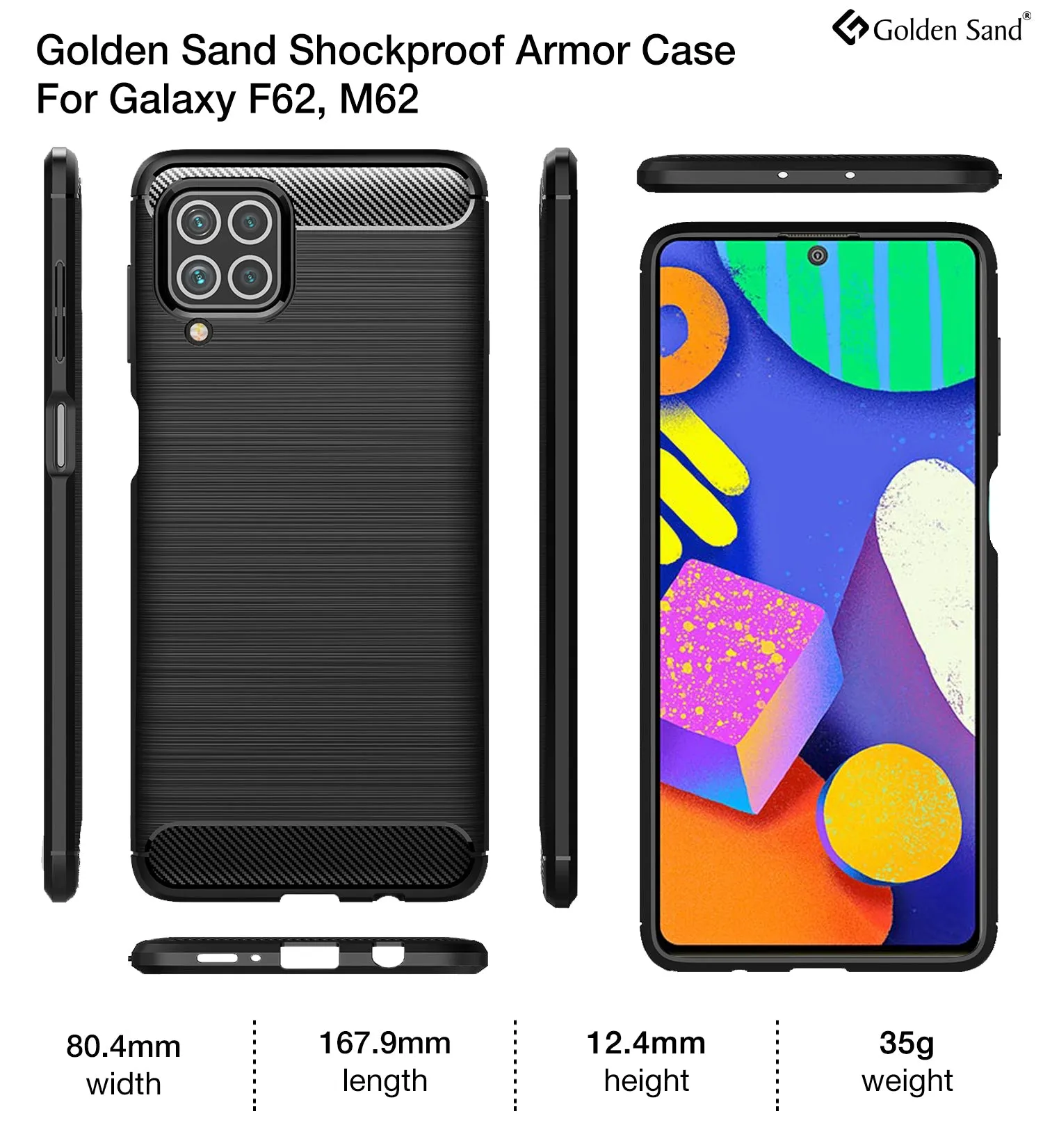 Carbon Fibre Series Shockproof Armor Back Cover for Samsung Galaxy F62, Samsung Galaxy M62, 6.7 inch, Black