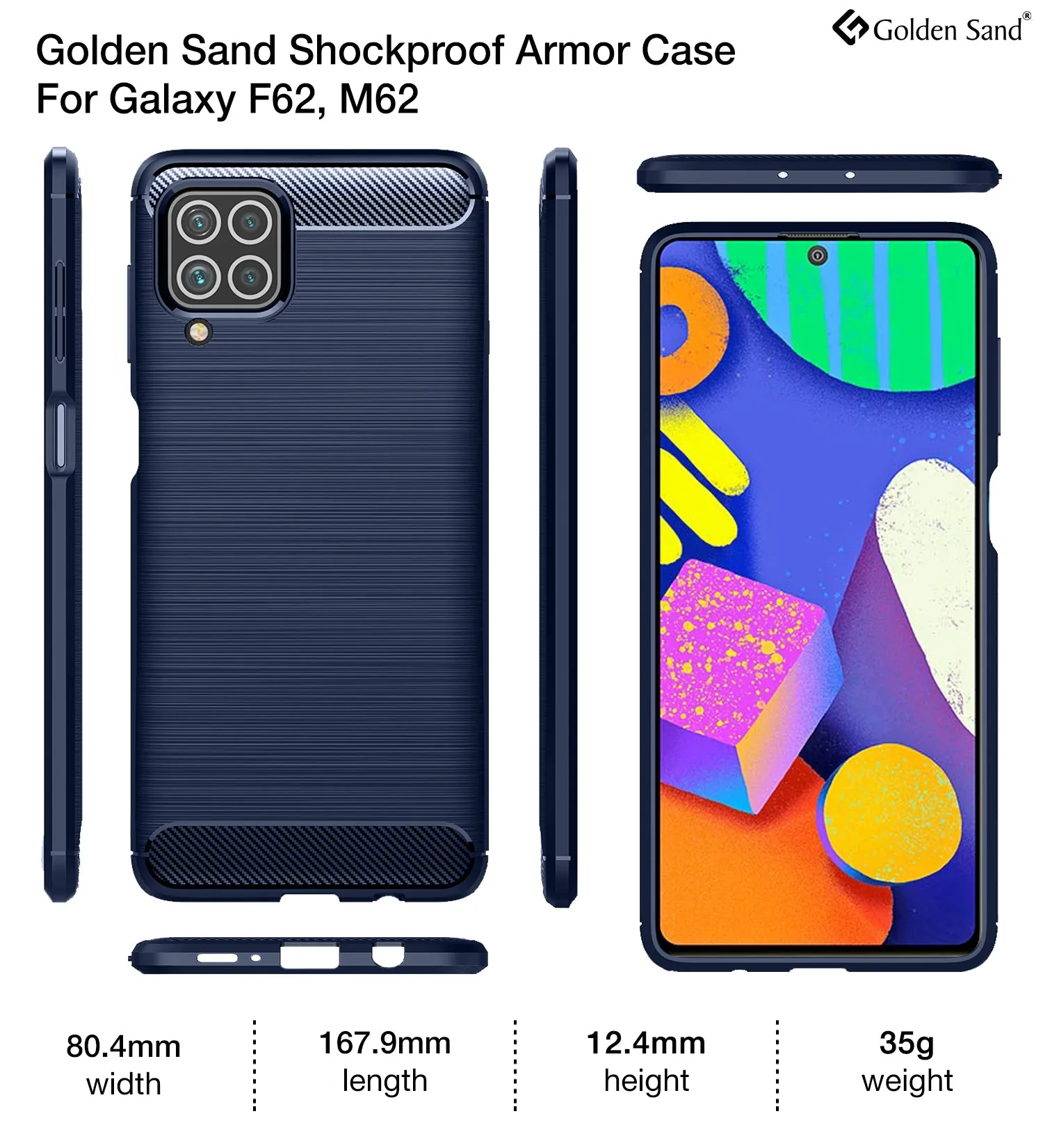 Carbon Fibre Series Shockproof Armor Back Cover for Samsung Galaxy F62, Samsung Galaxy M62, 6.7 inch, Blue