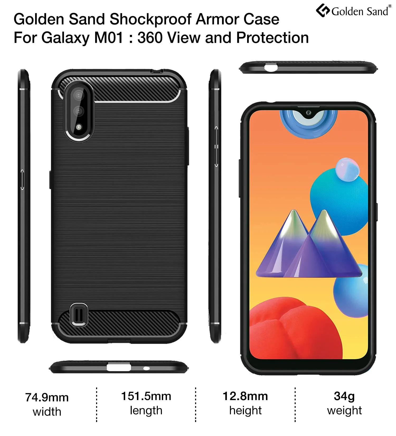 Carbon Fibre Series Shockproof Armor Back Cover for Samsung Galaxy M01, Black