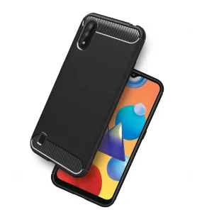 Carbon Fibre Series Shockproof Armor Back Cover for Samsung Galaxy M01, Black