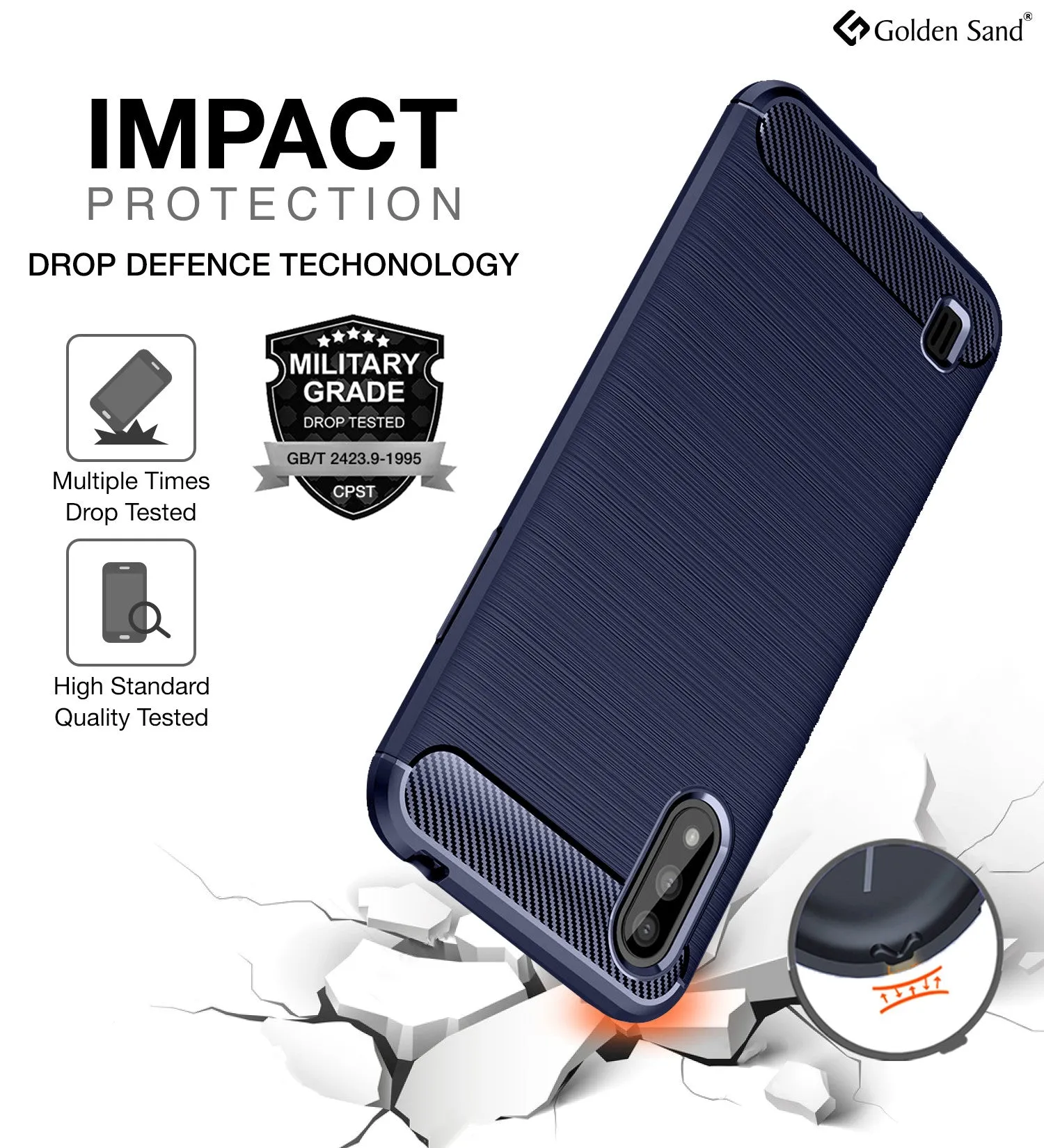 Carbon Fibre Series Shockproof Armor Back Cover for Samsung Galaxy M01, Blue