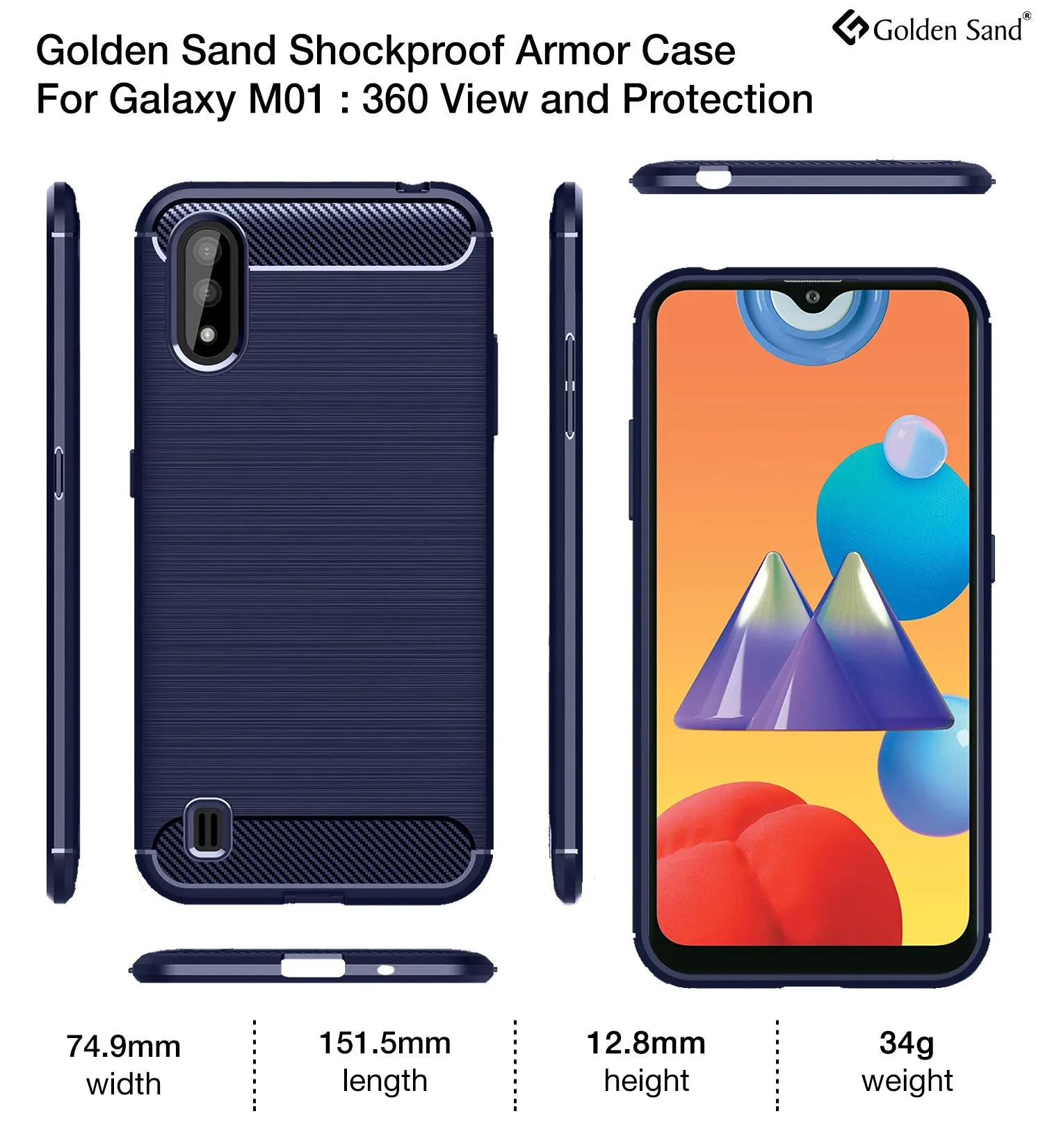 Carbon Fibre Series Shockproof Armor Back Cover for Samsung Galaxy M01, Blue