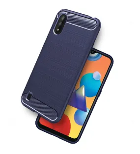 Carbon Fibre Series Shockproof Armor Back Cover for Samsung Galaxy M01, Blue