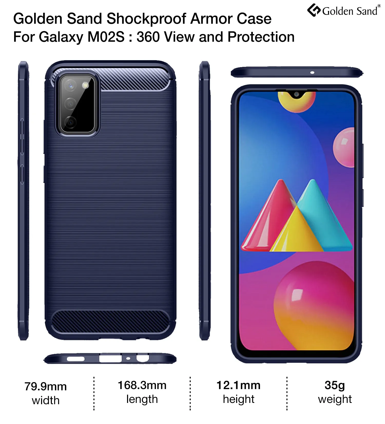 Carbon Fibre Series Shockproof Armor Back Cover for Samsung Galaxy M02s, Samsung Galaxy F02s, 6.5 inch, Blue